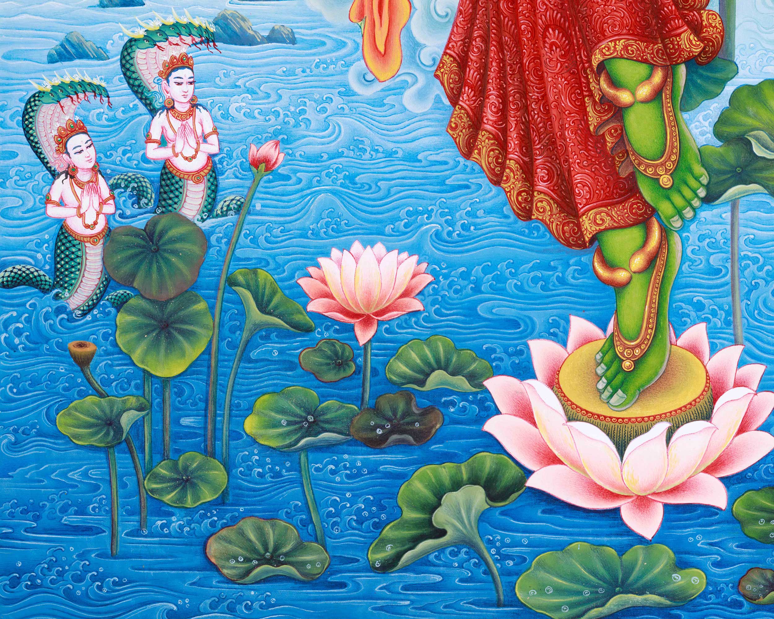 Green Tara Spiritual Thangka | Goddess of Healing | Hand-Painted Meditation Art