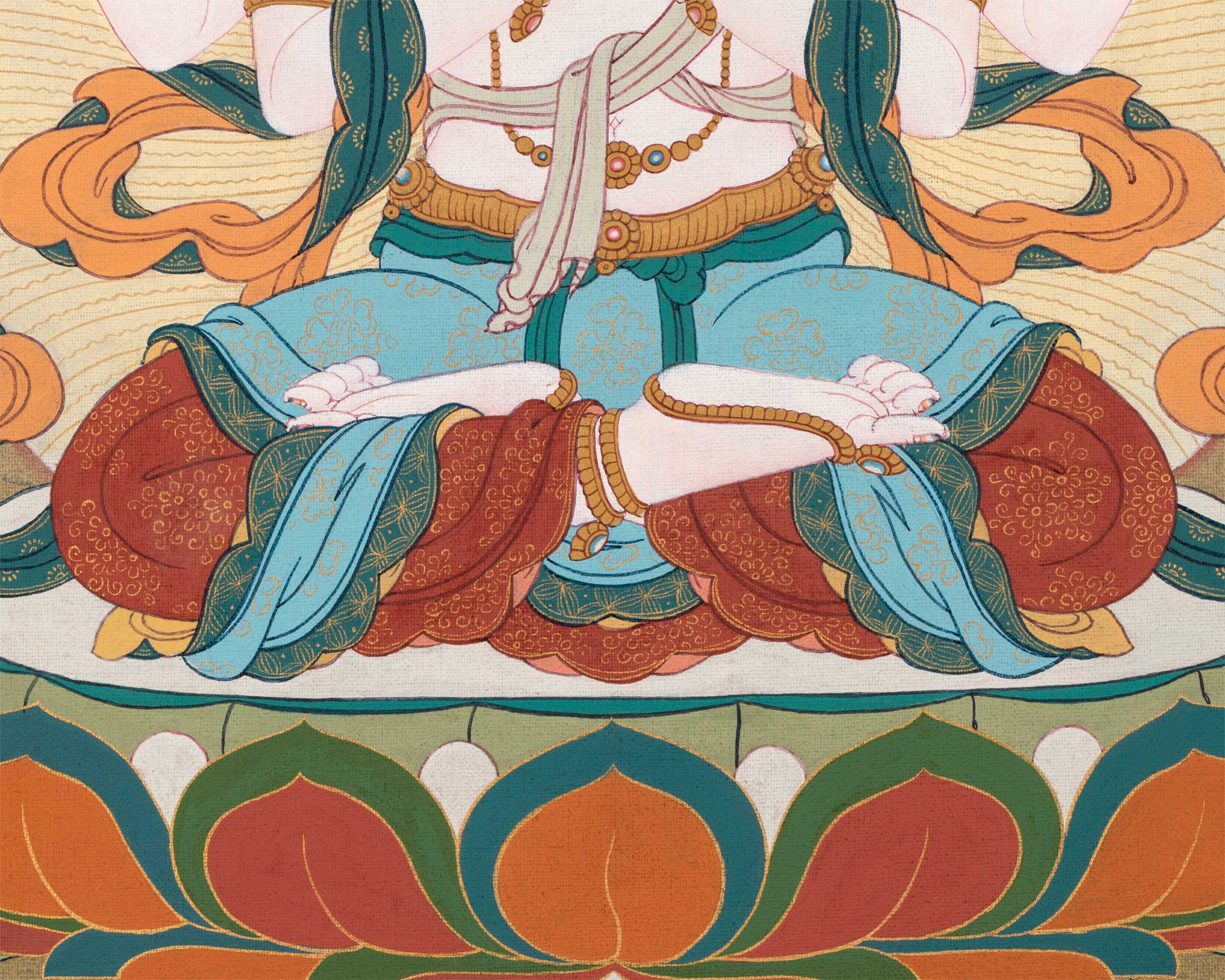 Chenrezig With Manjushri & Vajrapani Thangka Print | The Guardians of Wisdom and Compassion | Wall Decorations