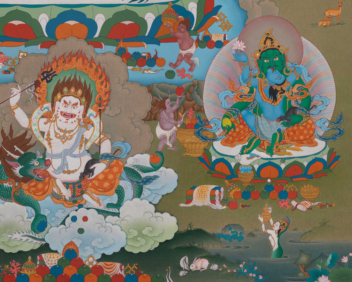 Namtoshe Buddhist Thangka | A Revered Guardian King | Deity of Abundance