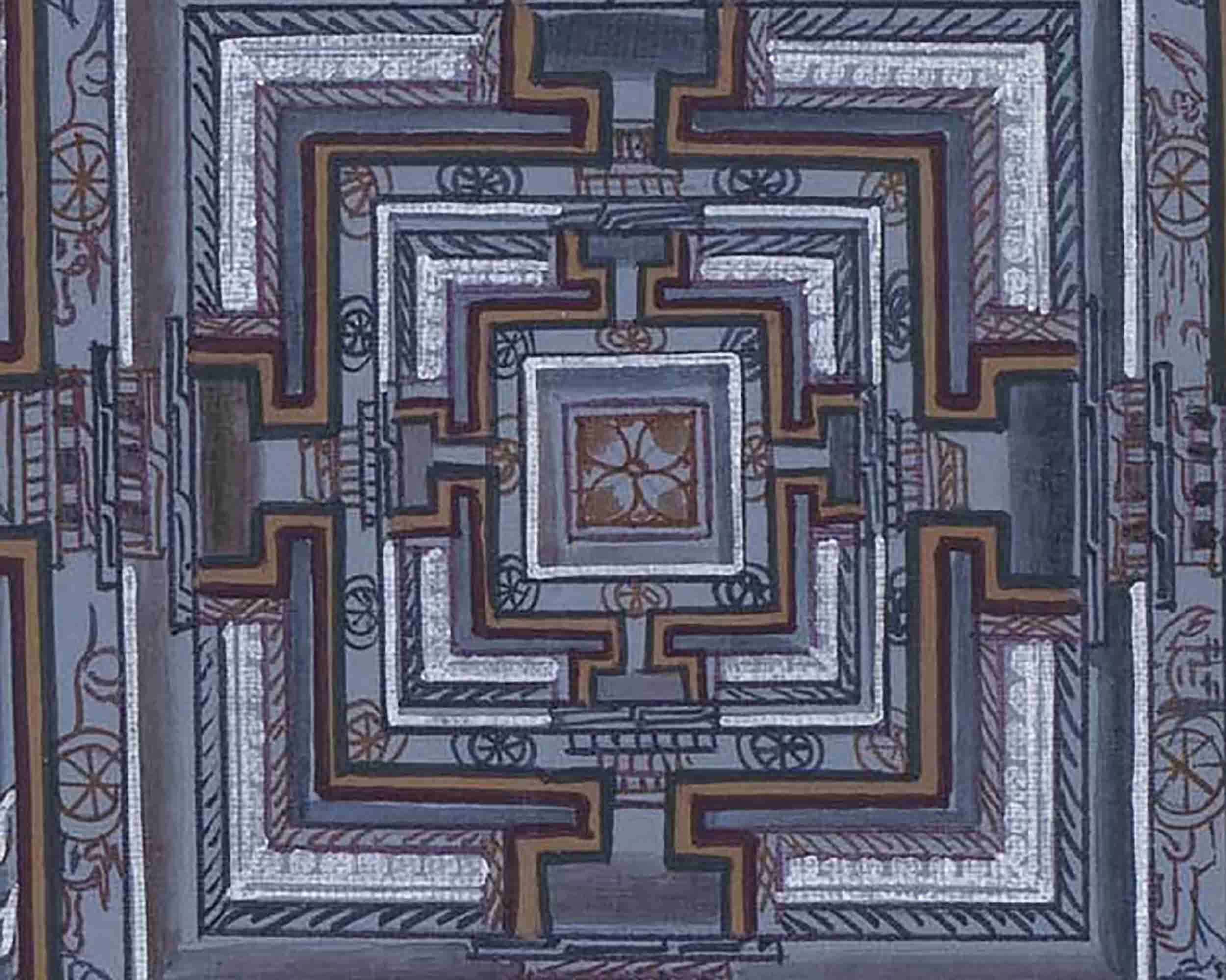 Grey Colored Kalachakra Mandala Thangka With Silver