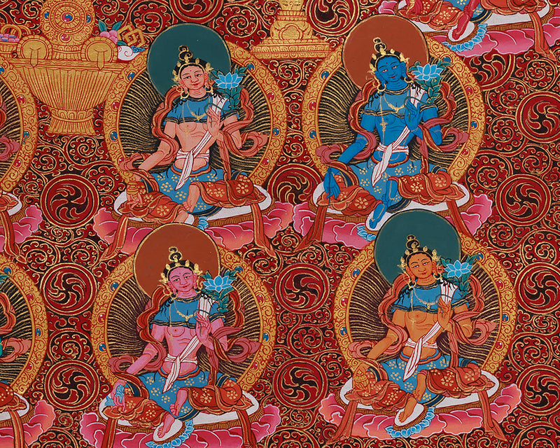 Divine Twenty-One Taras Thangka | The Compassionate Goddess & Her Emanations