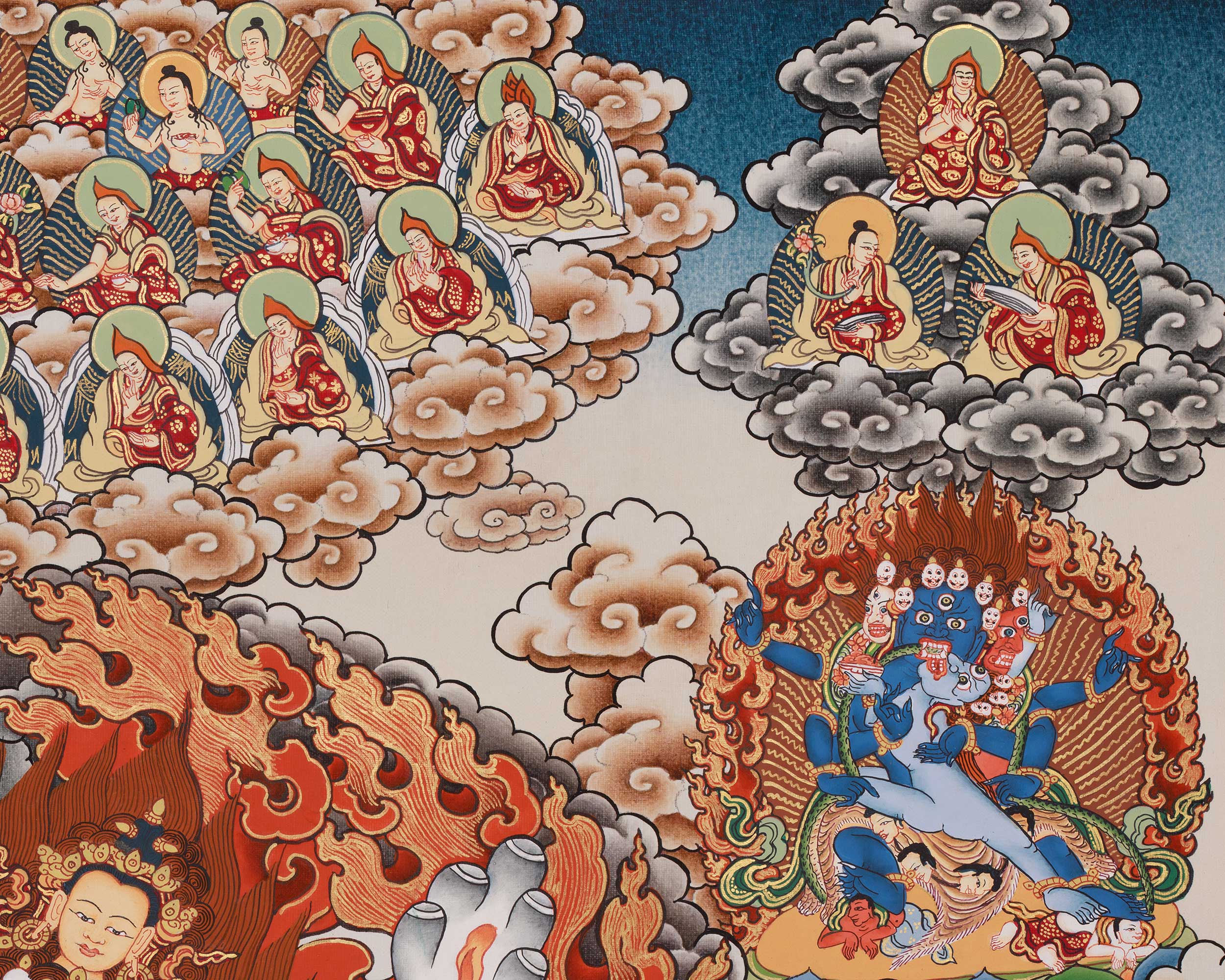 29-Inch Yamantaka Thangka | The Fierce Form of Manjushri