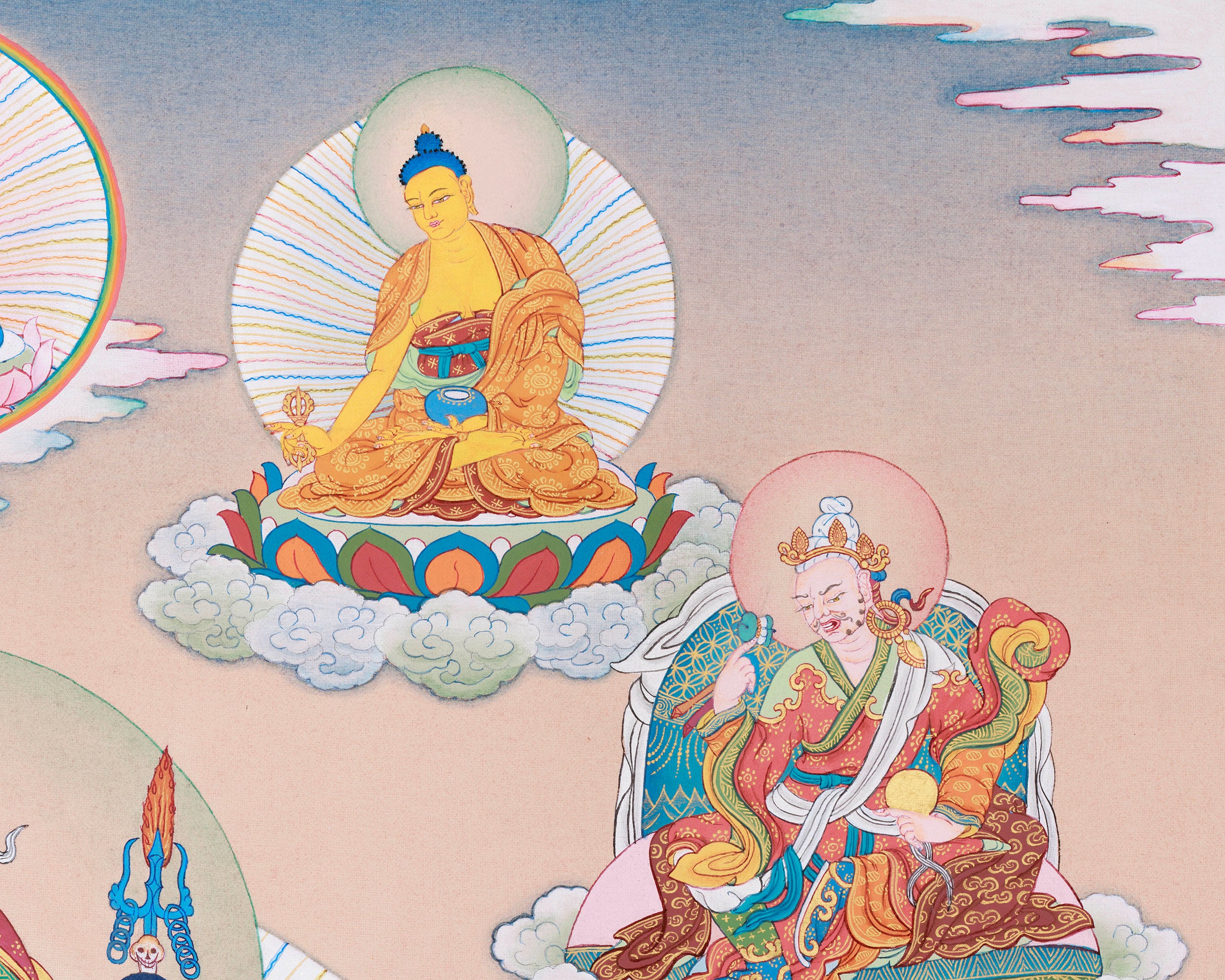 30 Inch Guru Manifestation Thangka | With Mandarva and Yeshe Tsogyal