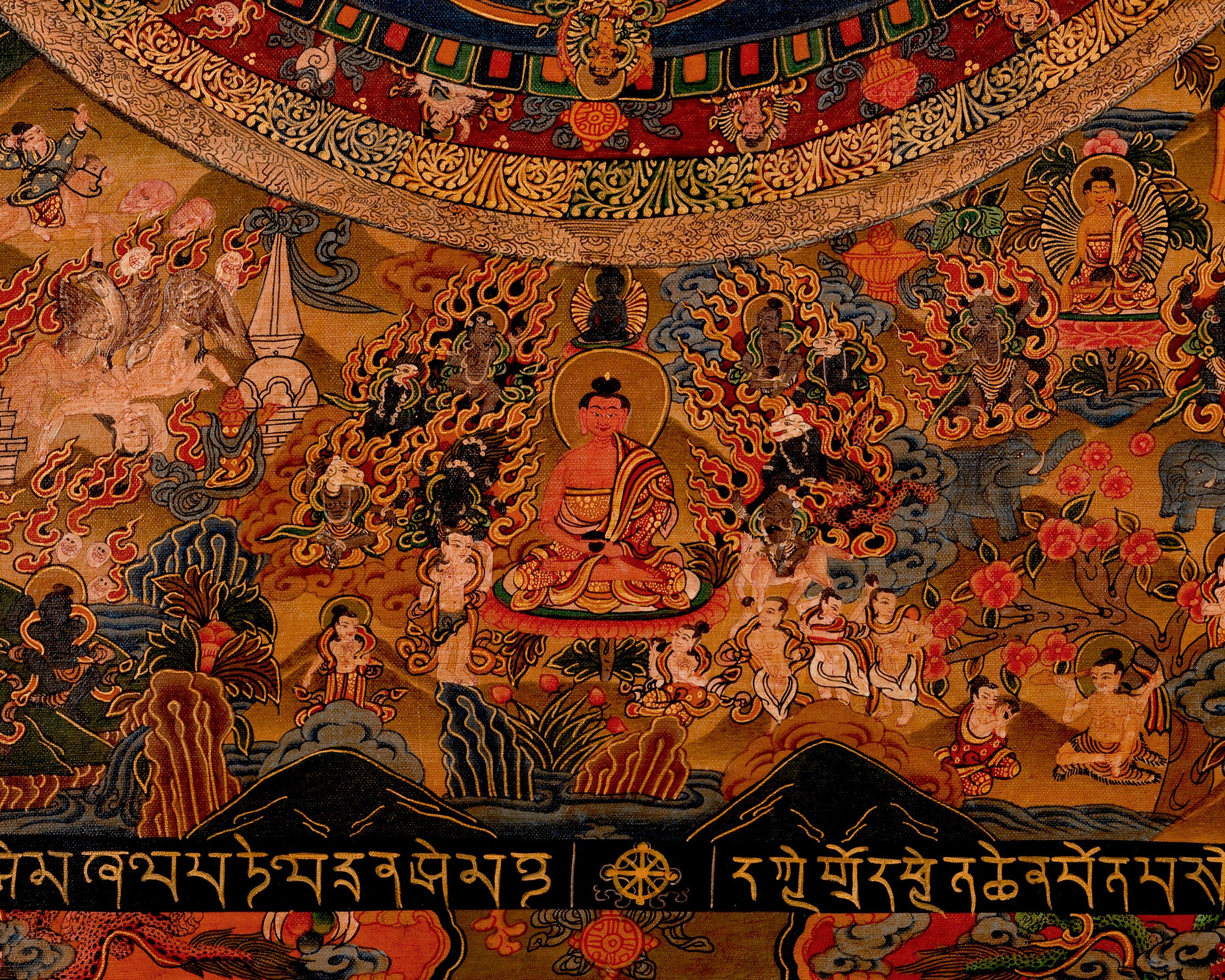 Oil Varnished Bhaisajyaguru Thangka | Traditional Medicine Buddha Mandala