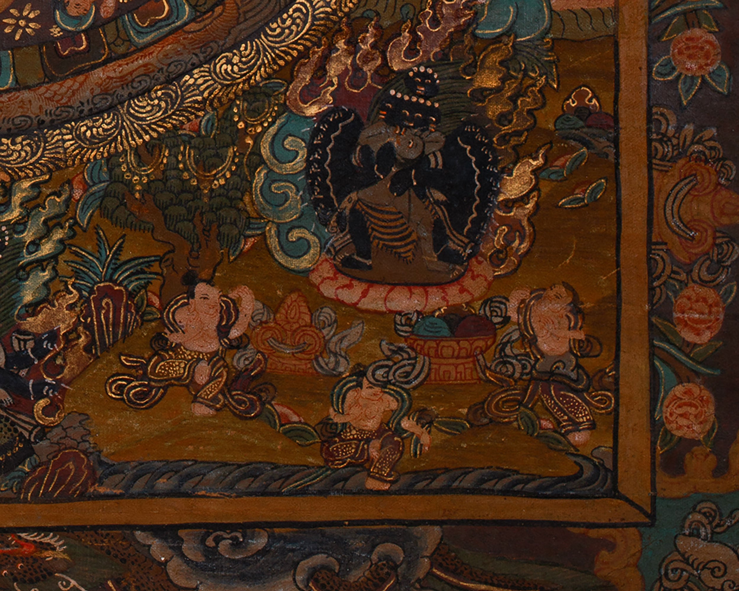 Hand-Painted Vintage Buddha Mandala | Tibetan Buddhist Painting