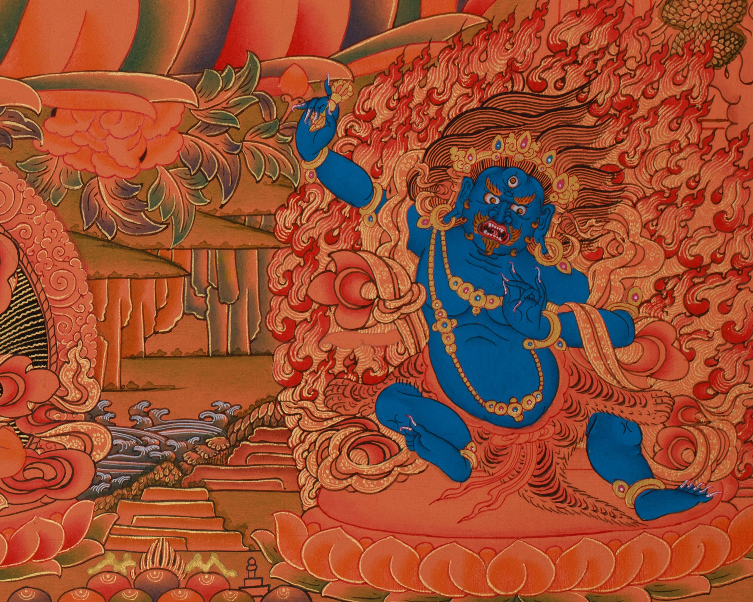 Manjushri with Five Buddhas & Bodhisattvas |  Sacred Thangka of Wisdom and Enlightened Energy