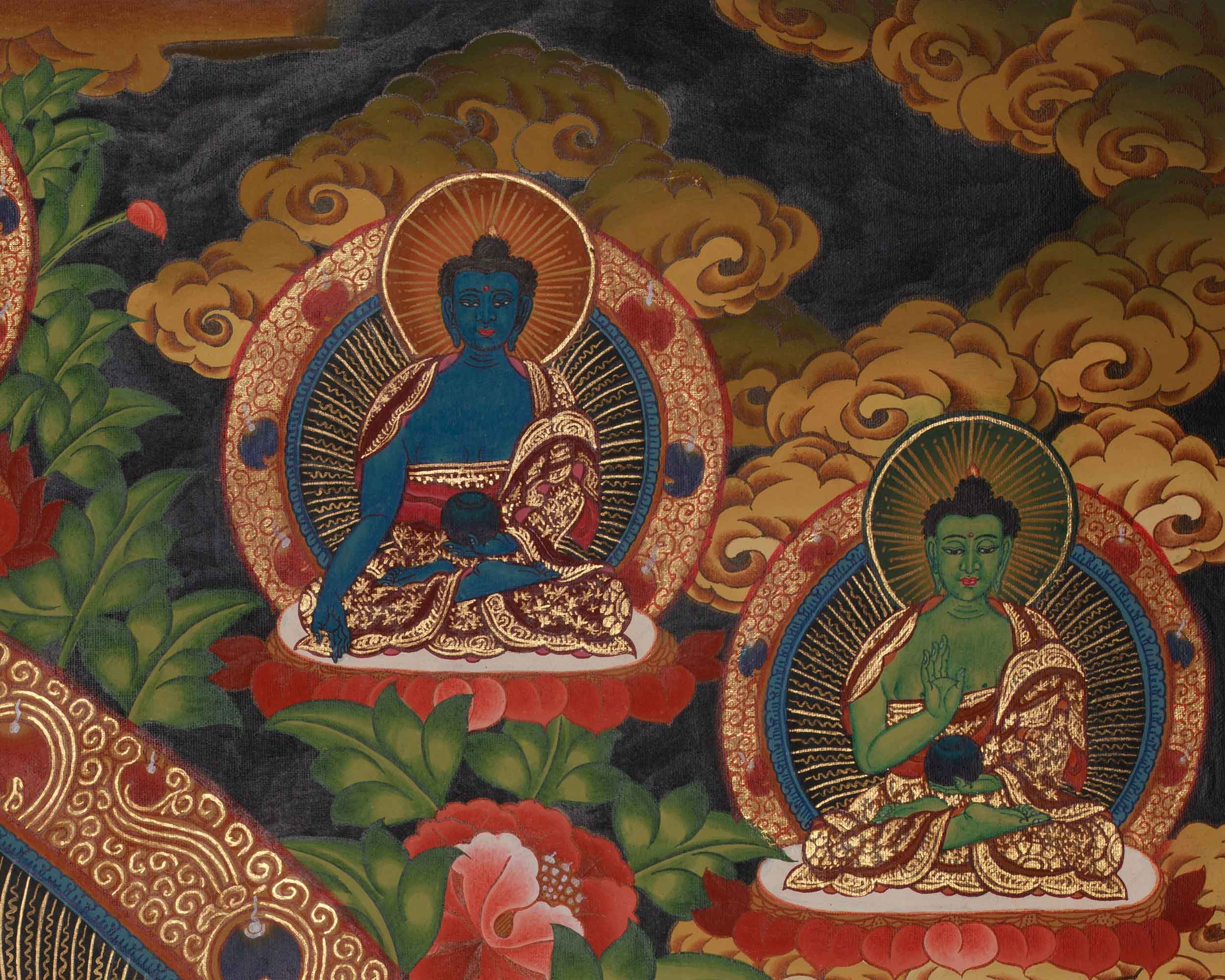 1000 Armed Chenrezig with Five Dhyani Buddha Thangka | Manjushri And Vajrapani Art