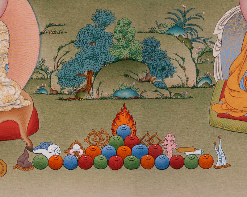Marpha with Milarepa and Gampopa Thangka Print | Digital Canvas Print Of Tibetan Masters Thangka