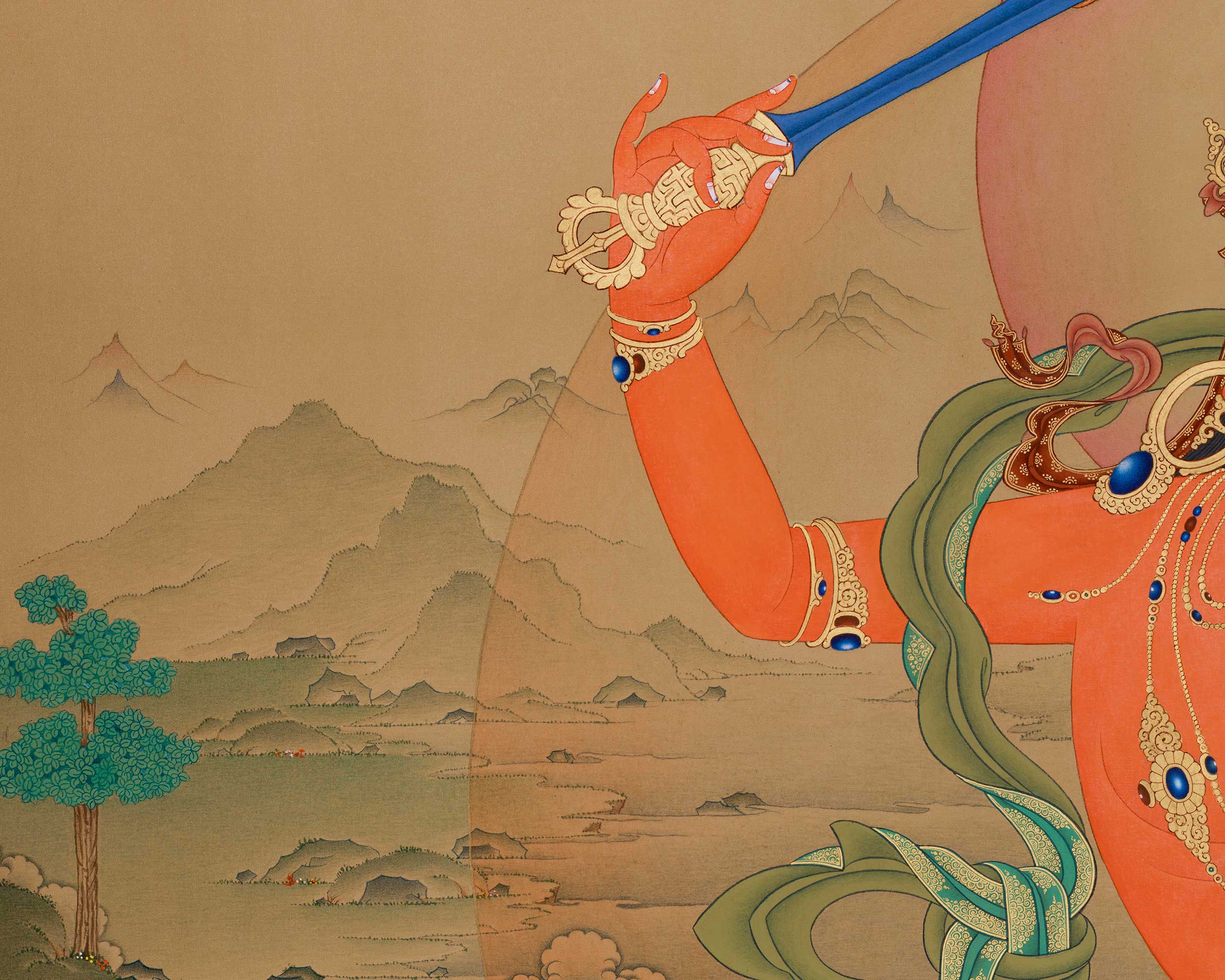 Tibetan Bodhisattva Manjushri Artwork | 51 Inch Thangka of Enlightenment and Clarity