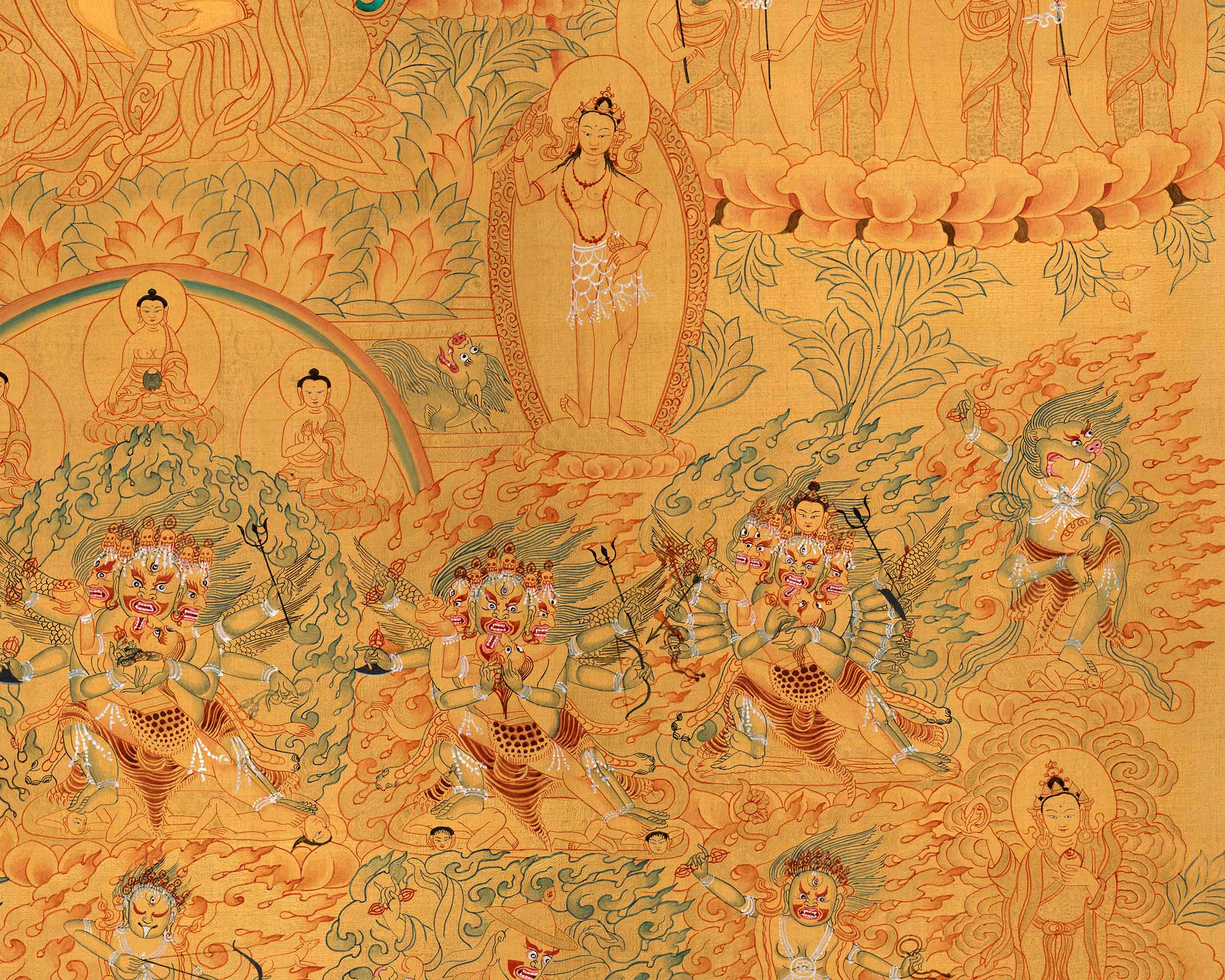 Guru Padmasambhava Lineage Tree Thangka | Hand-painted Buddhist Art | Fine Art For Wall Decor