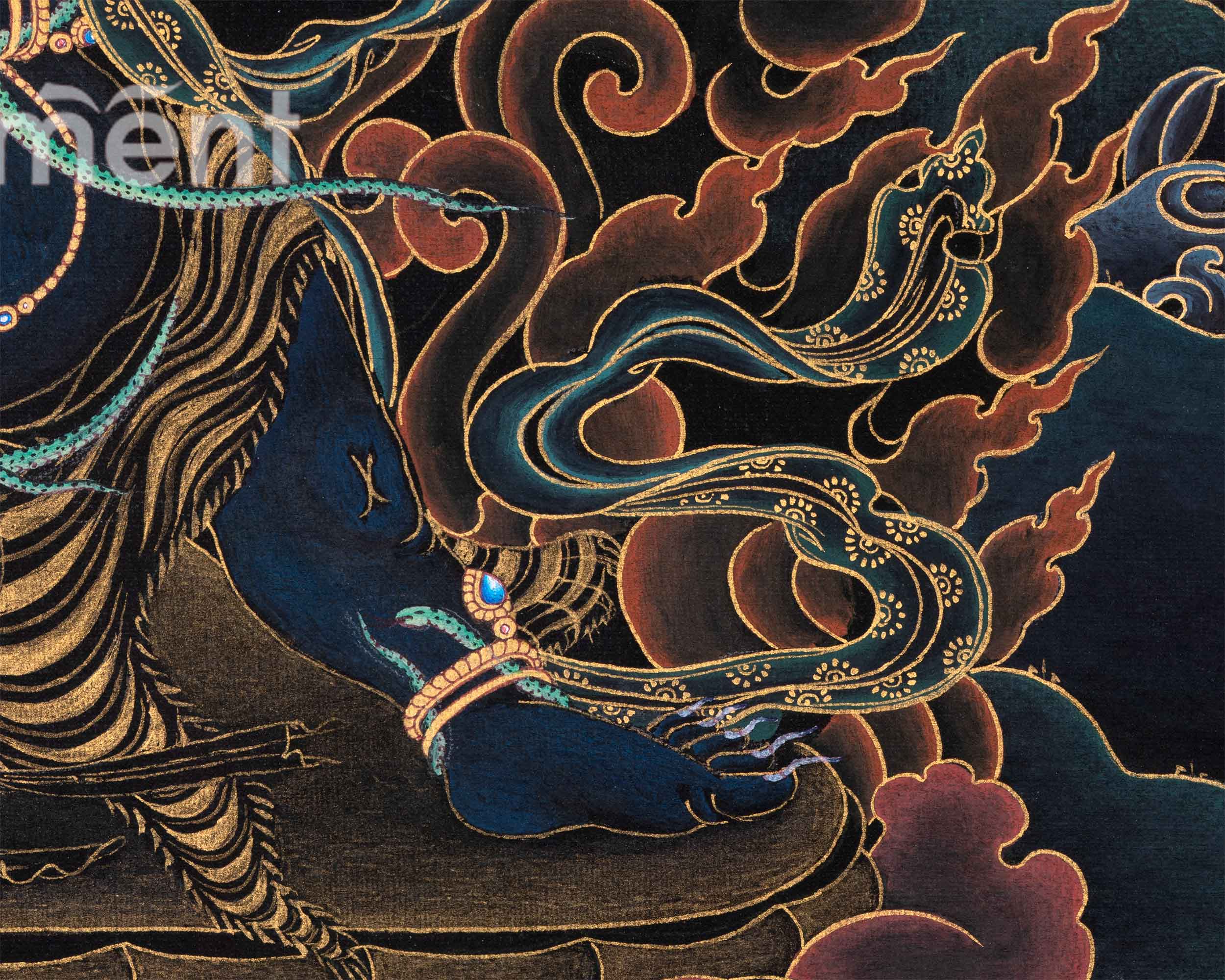 Sakya Vajrapani Tibetan Thangka | Painting In Black & Gold | Traditional Artwork