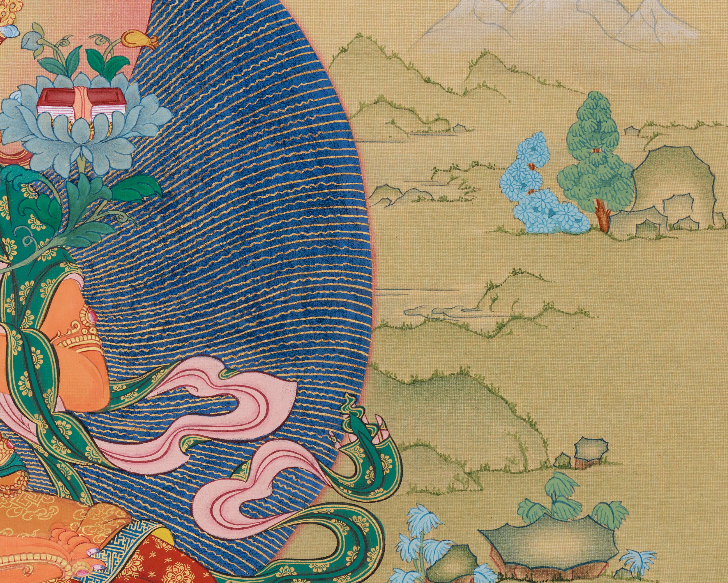 Manjushri with White Tara, Dzambhala, and Mitrupa | Tibetan Bodhisattva Painting