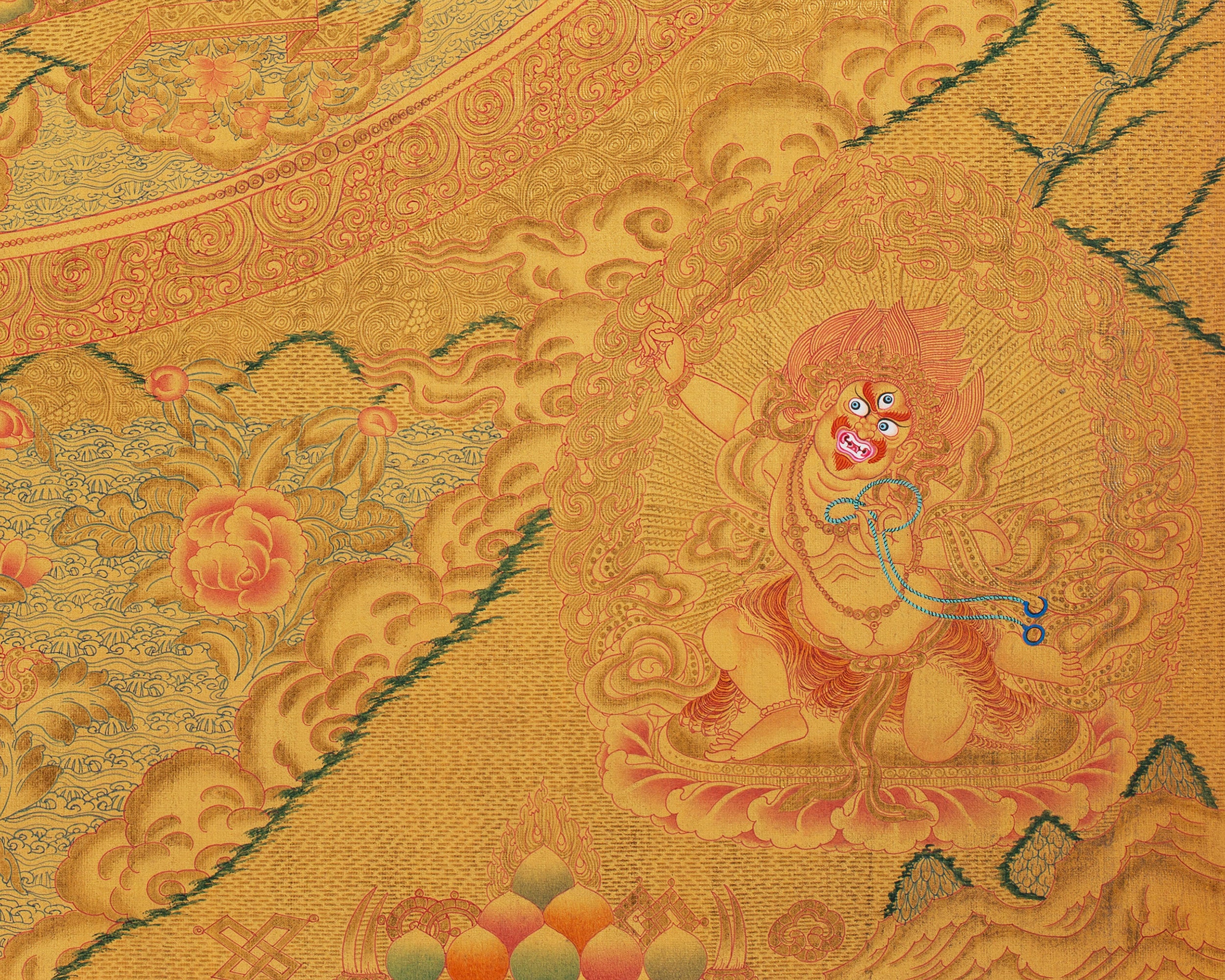 Shakyamuni Buddha Mandala Thangka with Pure 24k Golden  Embellishment | Wall Hanging Yoga Meditation Canvas Art | Spiritual Gift Idea