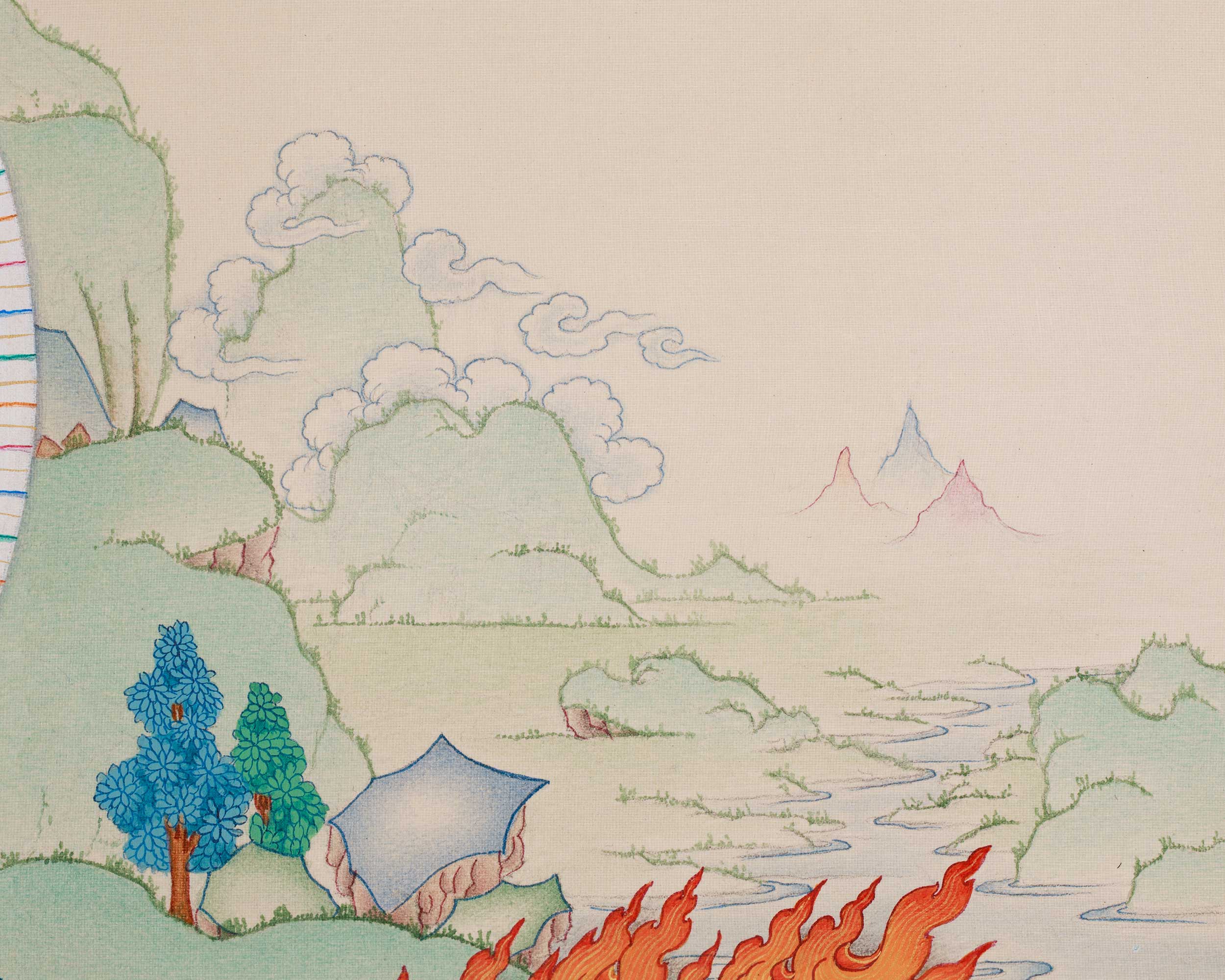 Trio Bodhisattva Thangka: Manjushri, Chenrezig, and Vajrapani | Tibetan Buddhism
