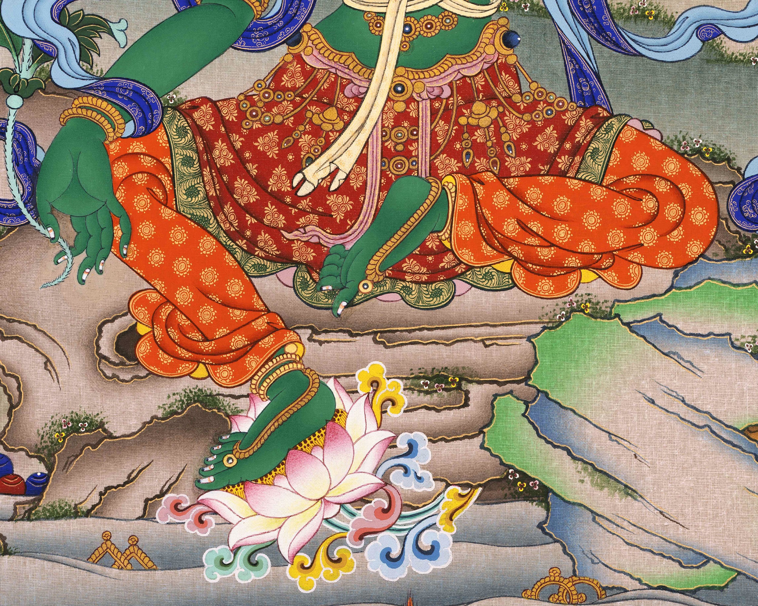 Traditional Green Tara Mother Giclee Print | High-Quality Canvas For Buddhist Rituals