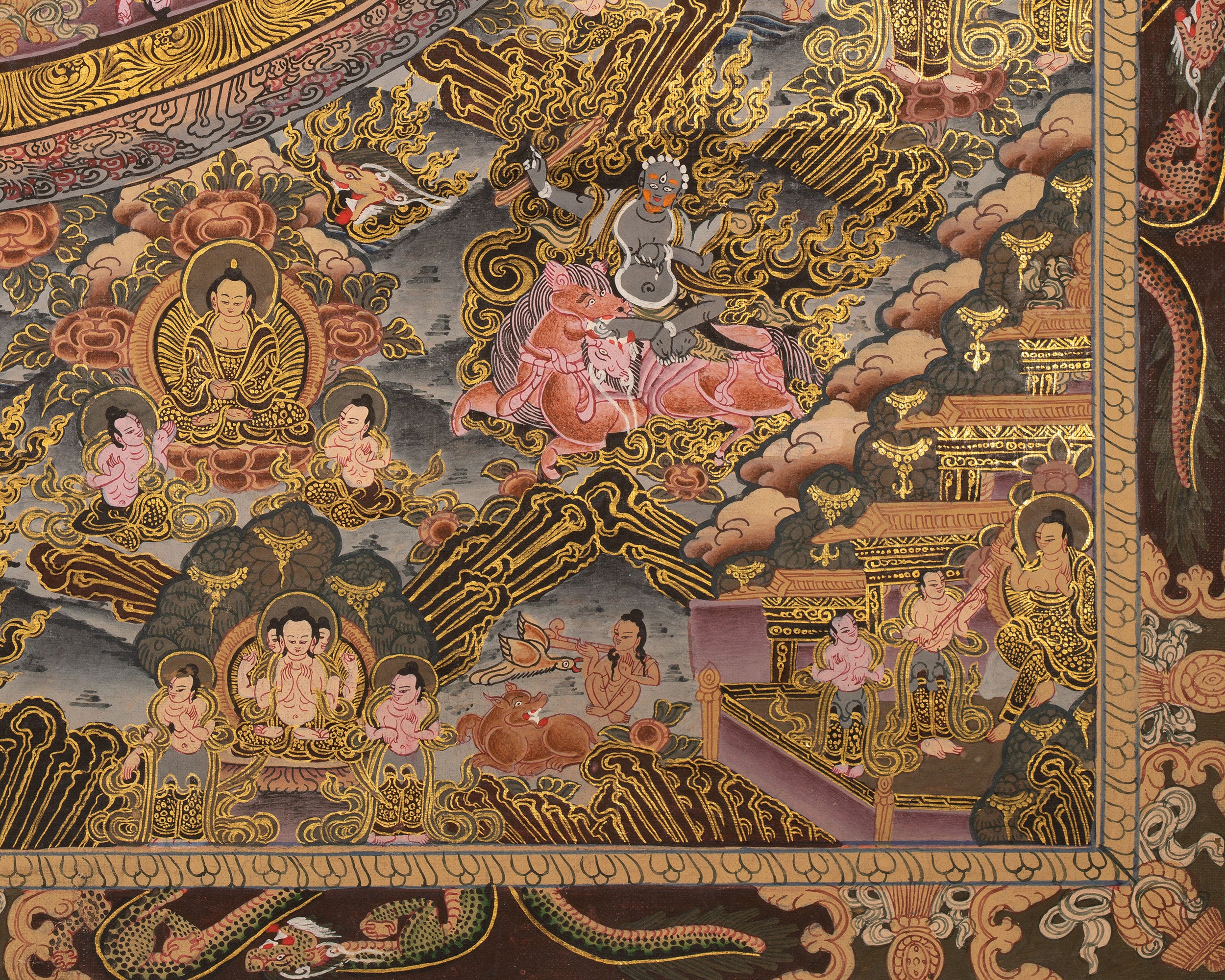 Traditional Buddha Mandala | 24K Gold Tibetan Thangka of Peace and Awakening