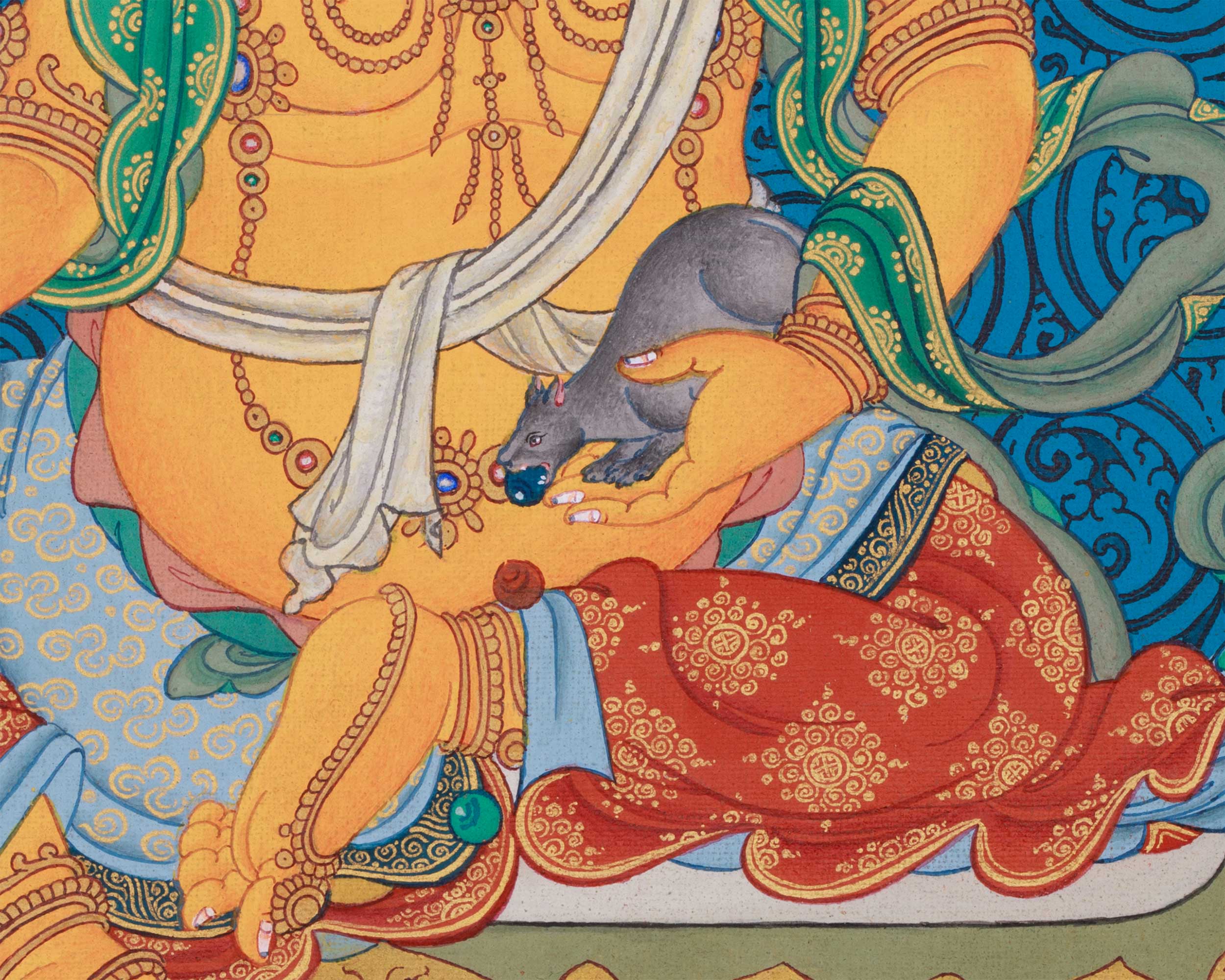 Yellow Jambhala, Wealth Deity Thangka | Tibetan Buddha of Abundance