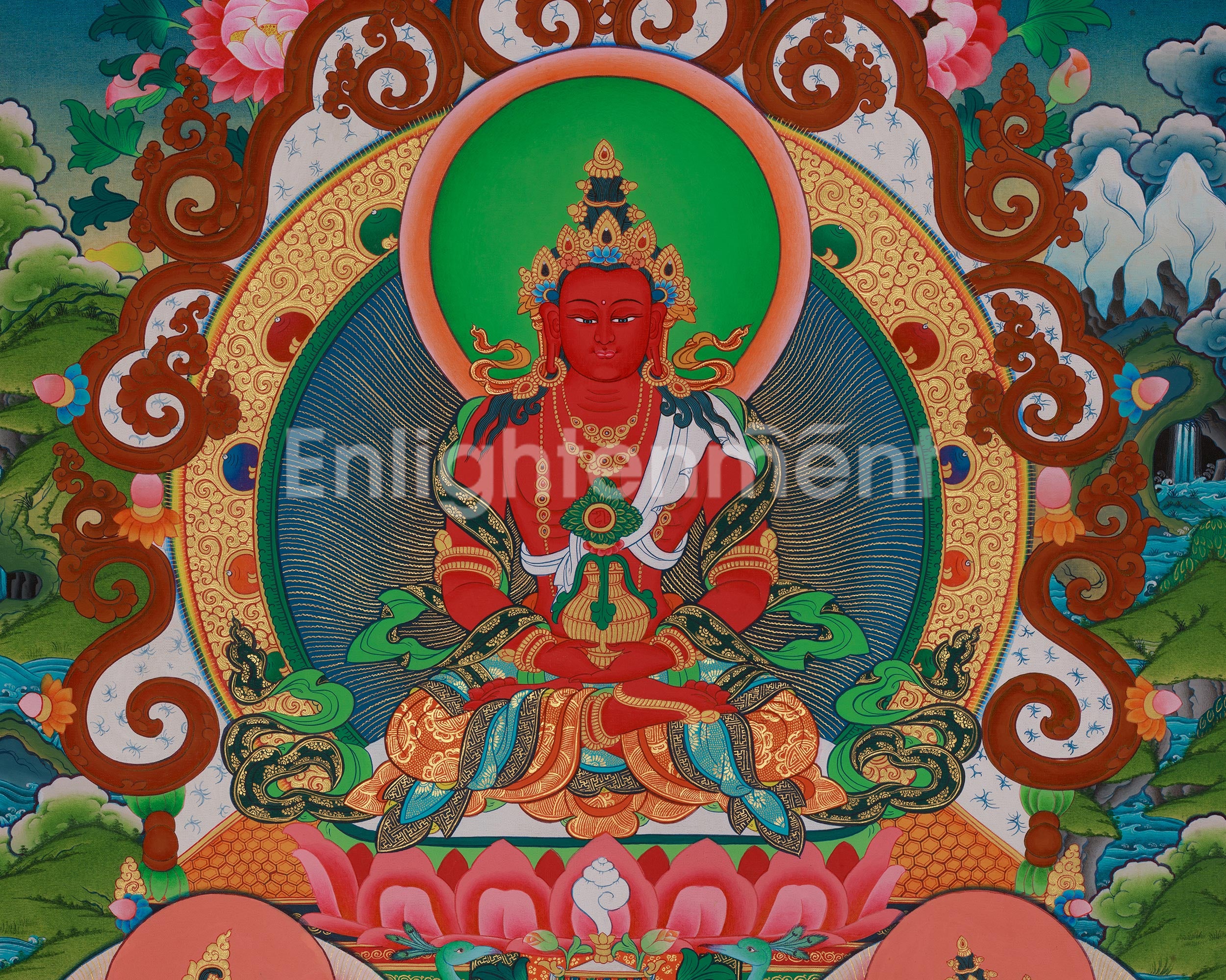 Long Life Amitayus Buddha Thangka | Deity of Infinite light and Compassion