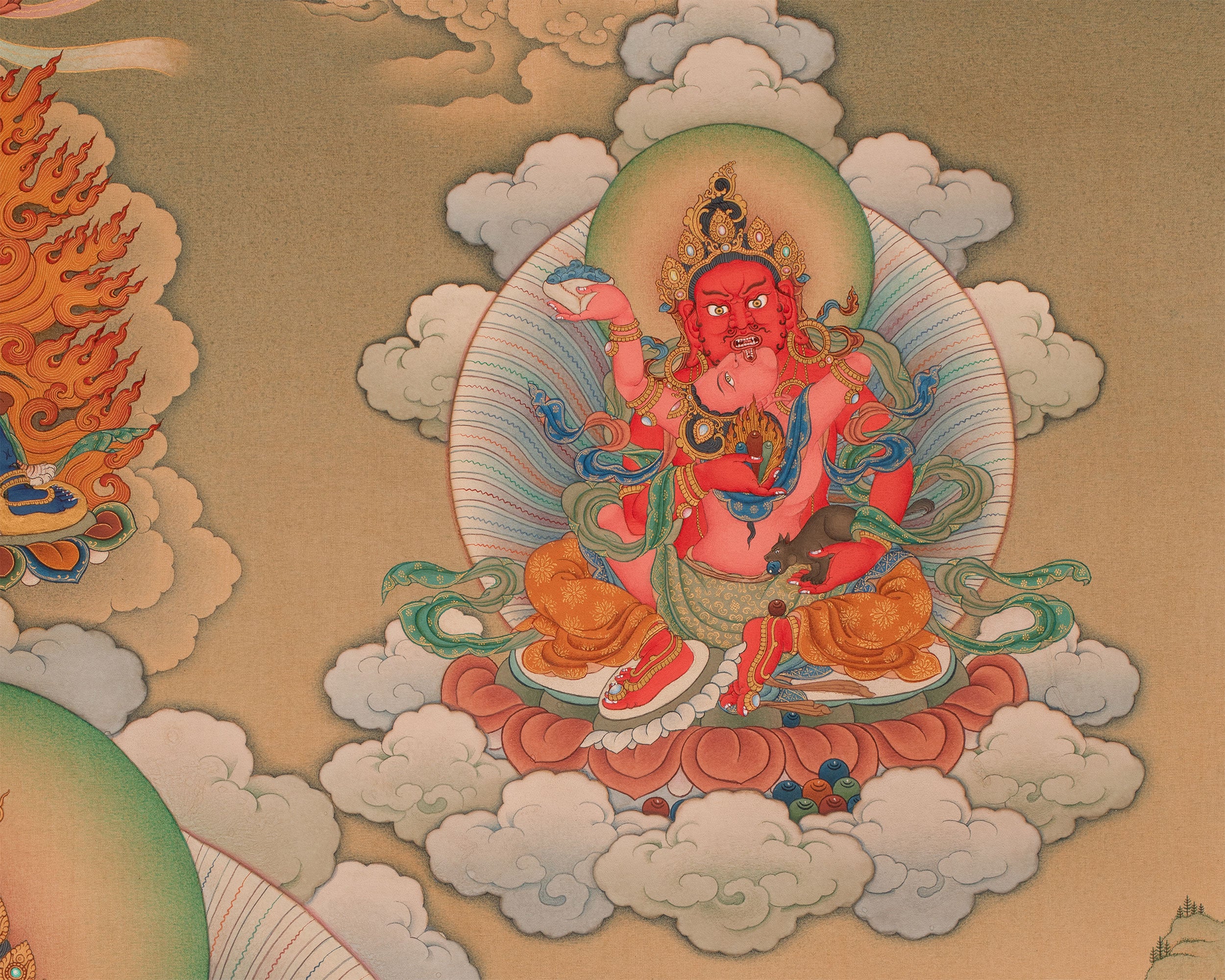 Dzambhala | The Buddha of Wealth Thangka Print | High Quality Giclee