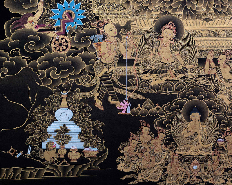 Buddha Shakyamuni And Mara Thangka Art | Traditional Hand Painted Artwork | Harmony Of Light And Darkness