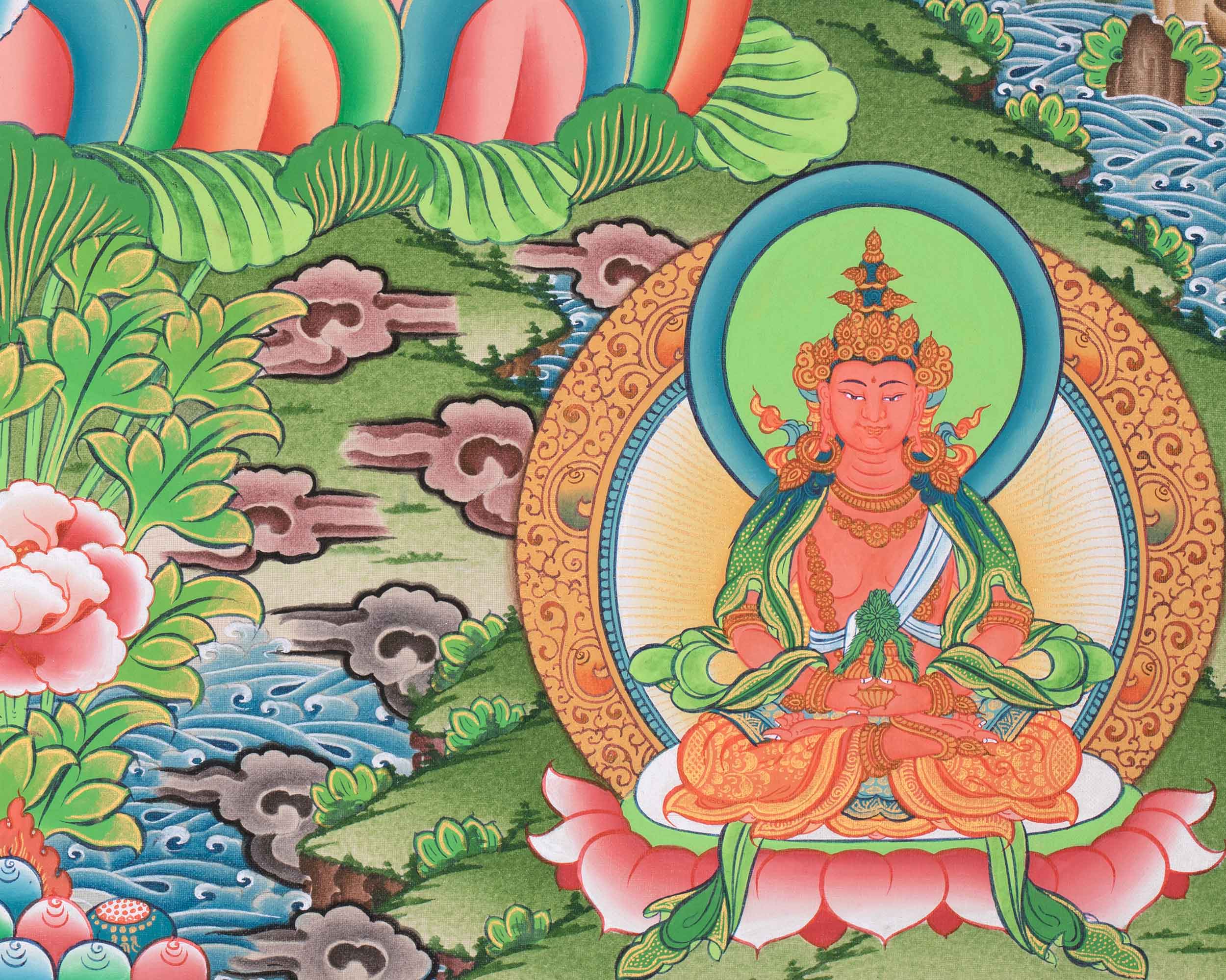 Handpainted Goddess Green Tara Thangka | Compassionate Deity
