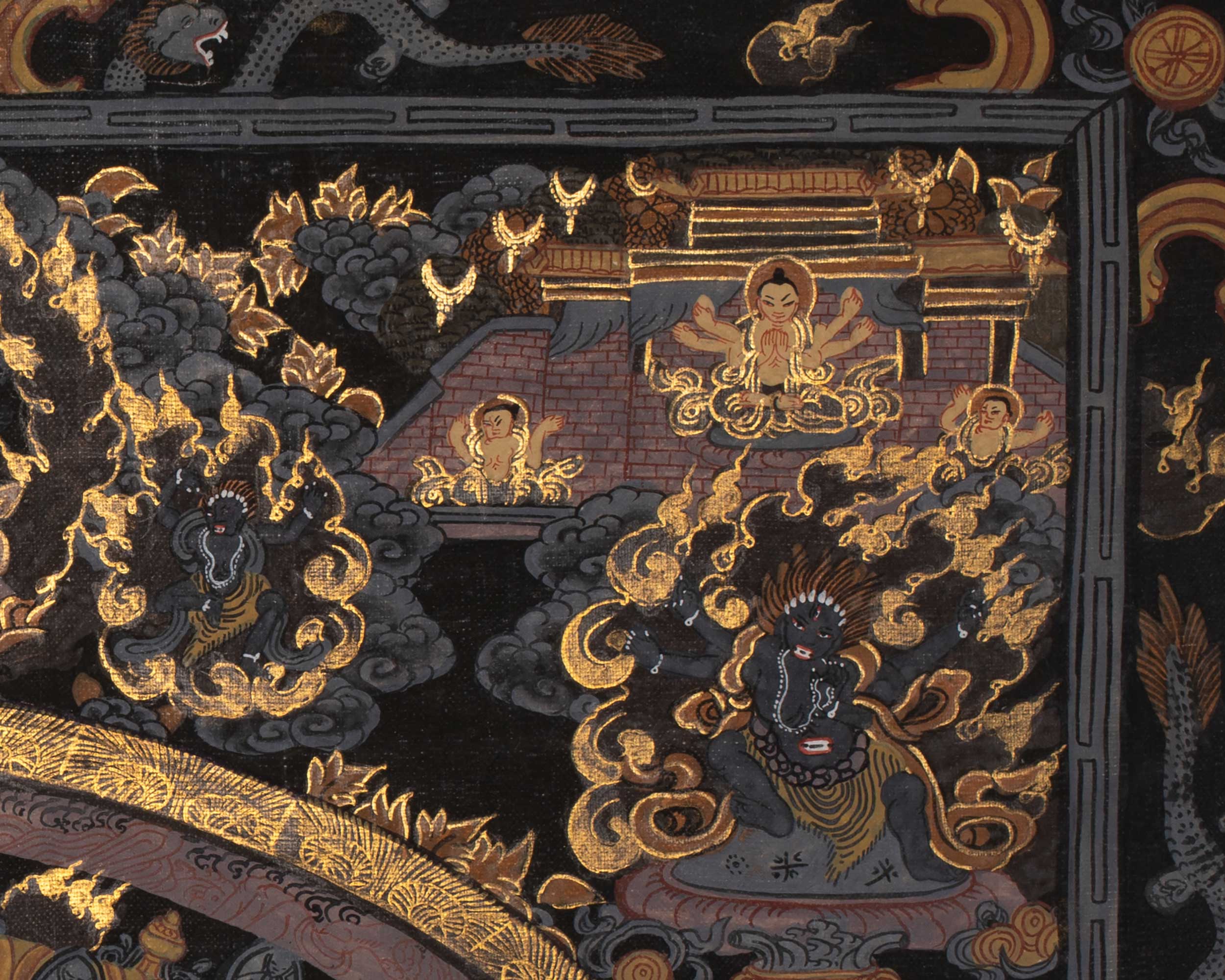 Gold and Black Vintage Buddha Mandala Artwork | Buddhist Altar