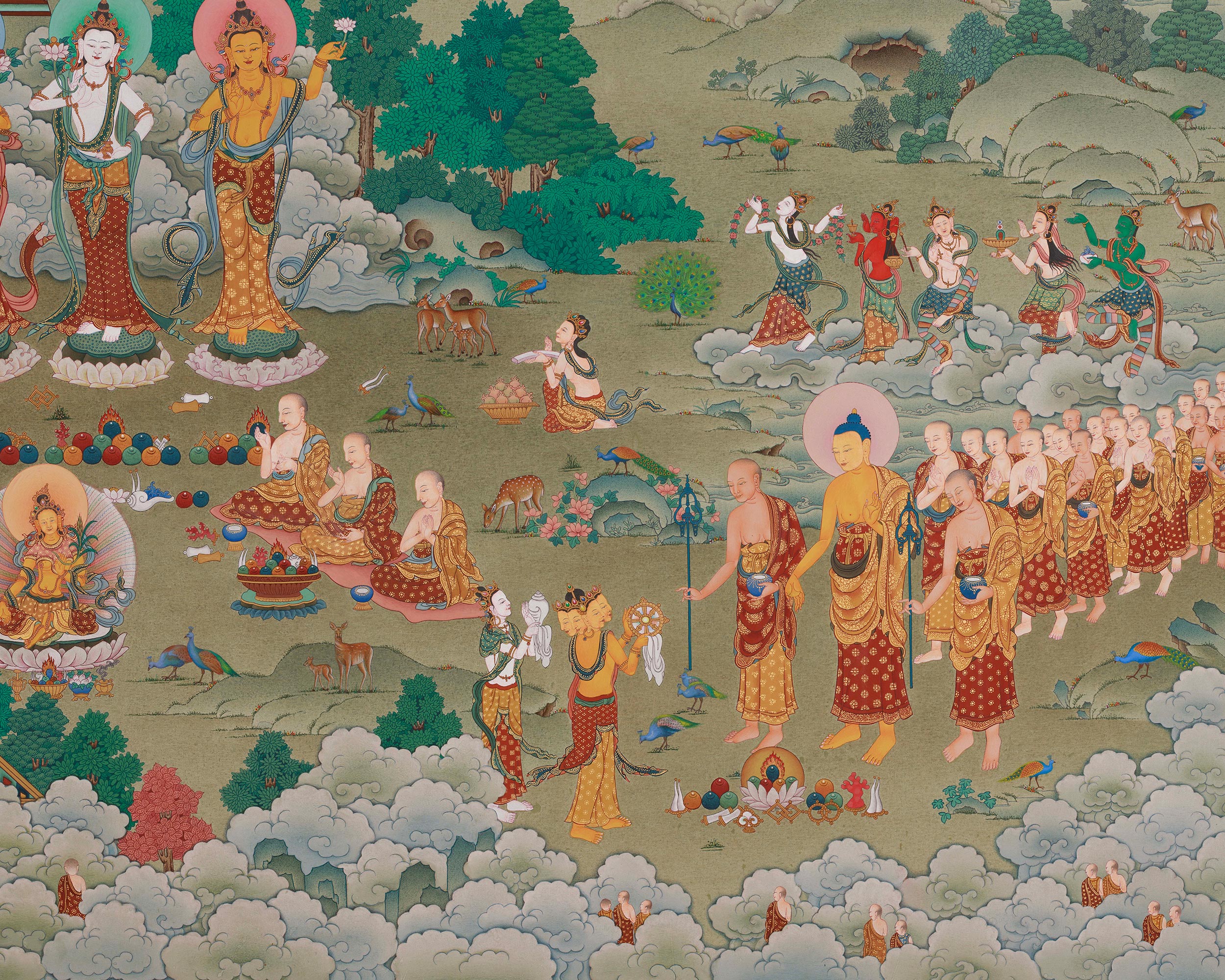 Traditional Amitabha Singham Thangka | Tibetan Buddhist Art