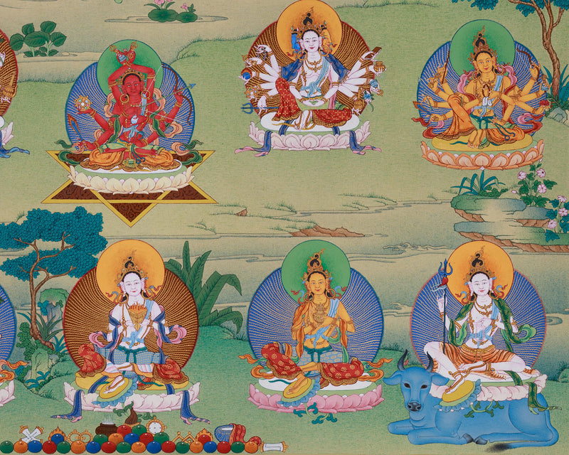 Twenty-One Tara Thangka of Surya Gupta Tradition | Hand-Painted Artwork