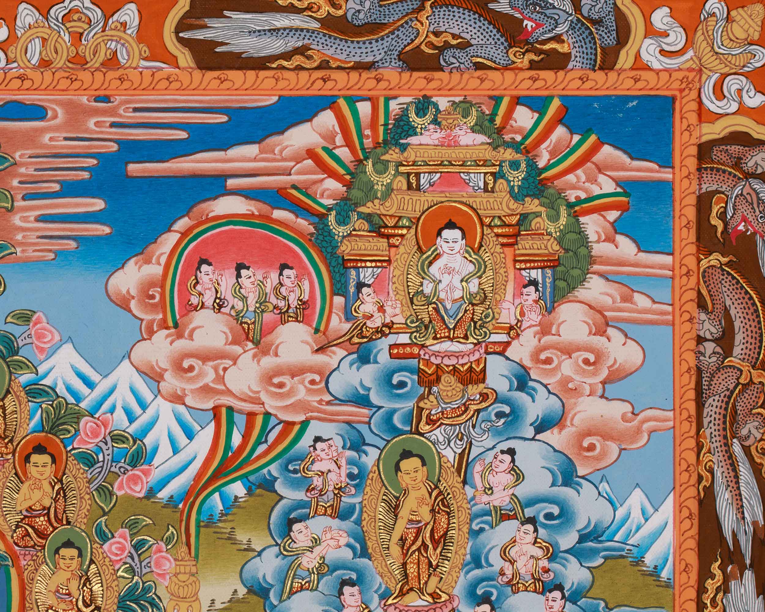 22 Inch Life Story of Buddha Thangka | Shakyamuni’s Enlightenment & Teachings