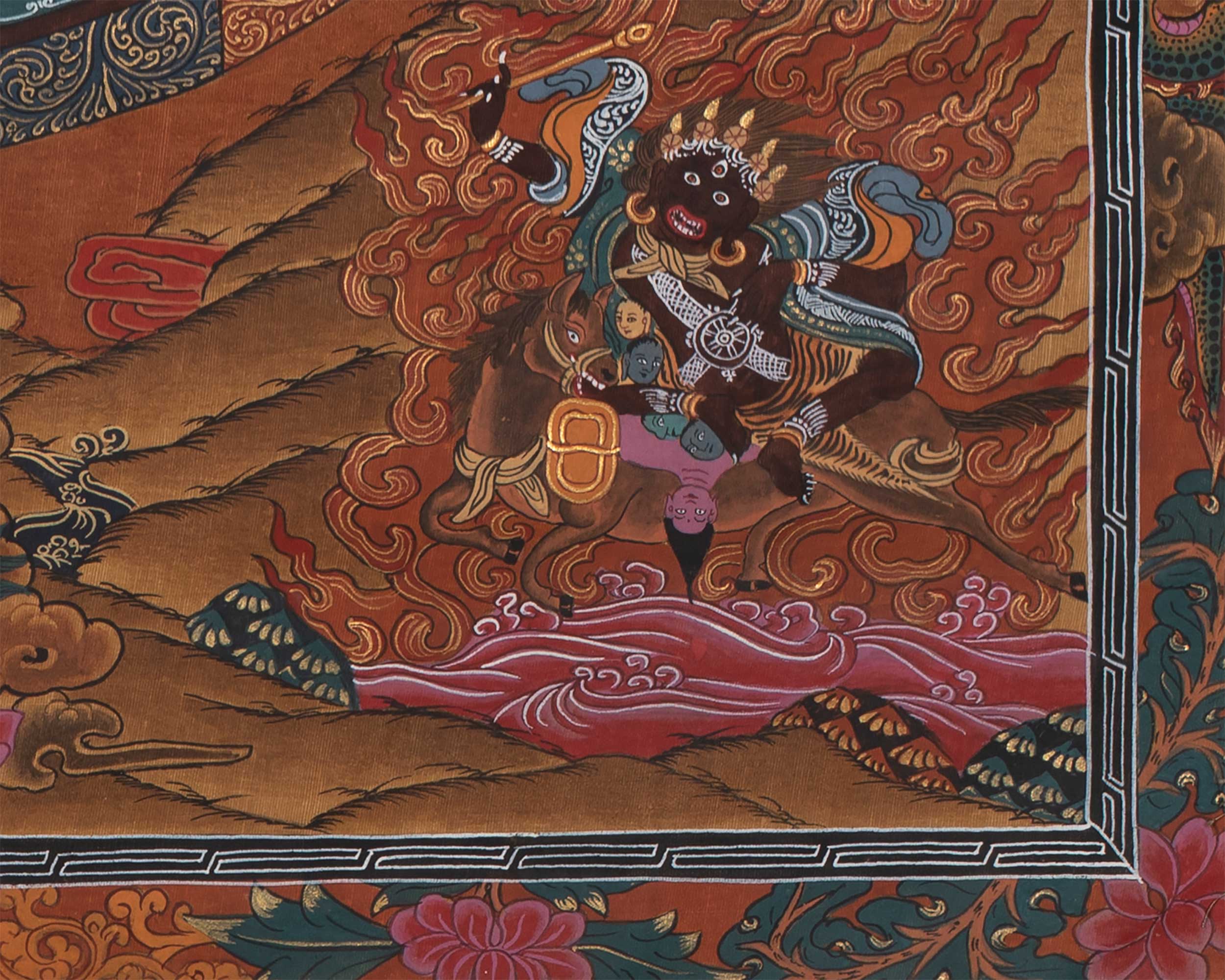 Vintage Mandala with Guhyasamaja , Chakrasamvara and Mahakalas | Thangka with Brocade