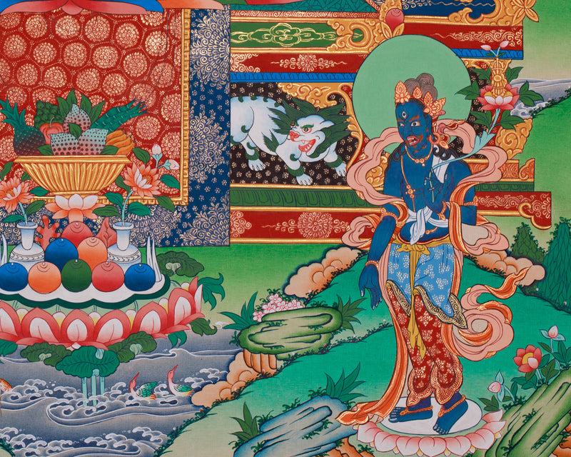 Lapis Lazuli Bhaisajyaguru Thangka | Medicine Buddha and Compassionate Guardians