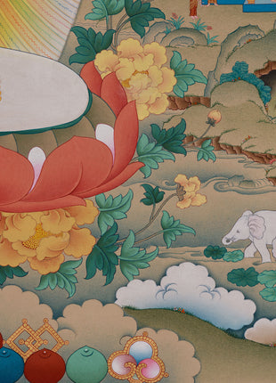 Enlightened Standing Buddha Shakyamuni Thangka Print | Giclee Cotton Canvas