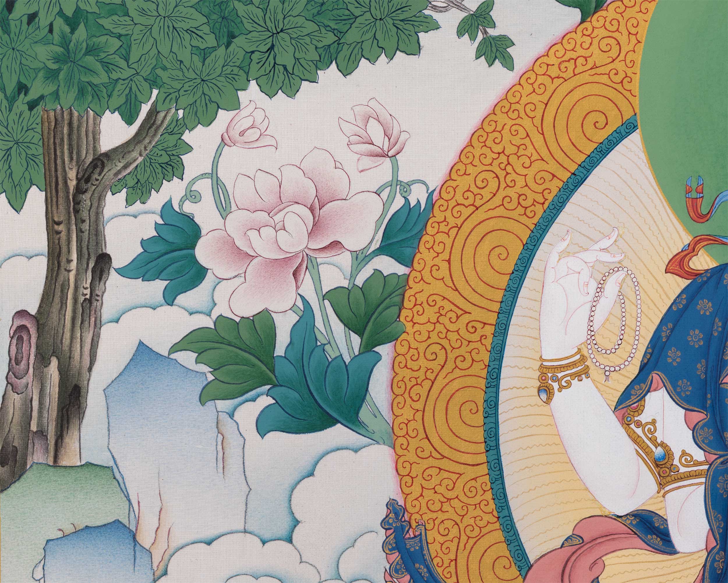 Triad of Compassion-Wisdom-Power: Chenresig, Manjushri, and Vajrapani Thangka Print