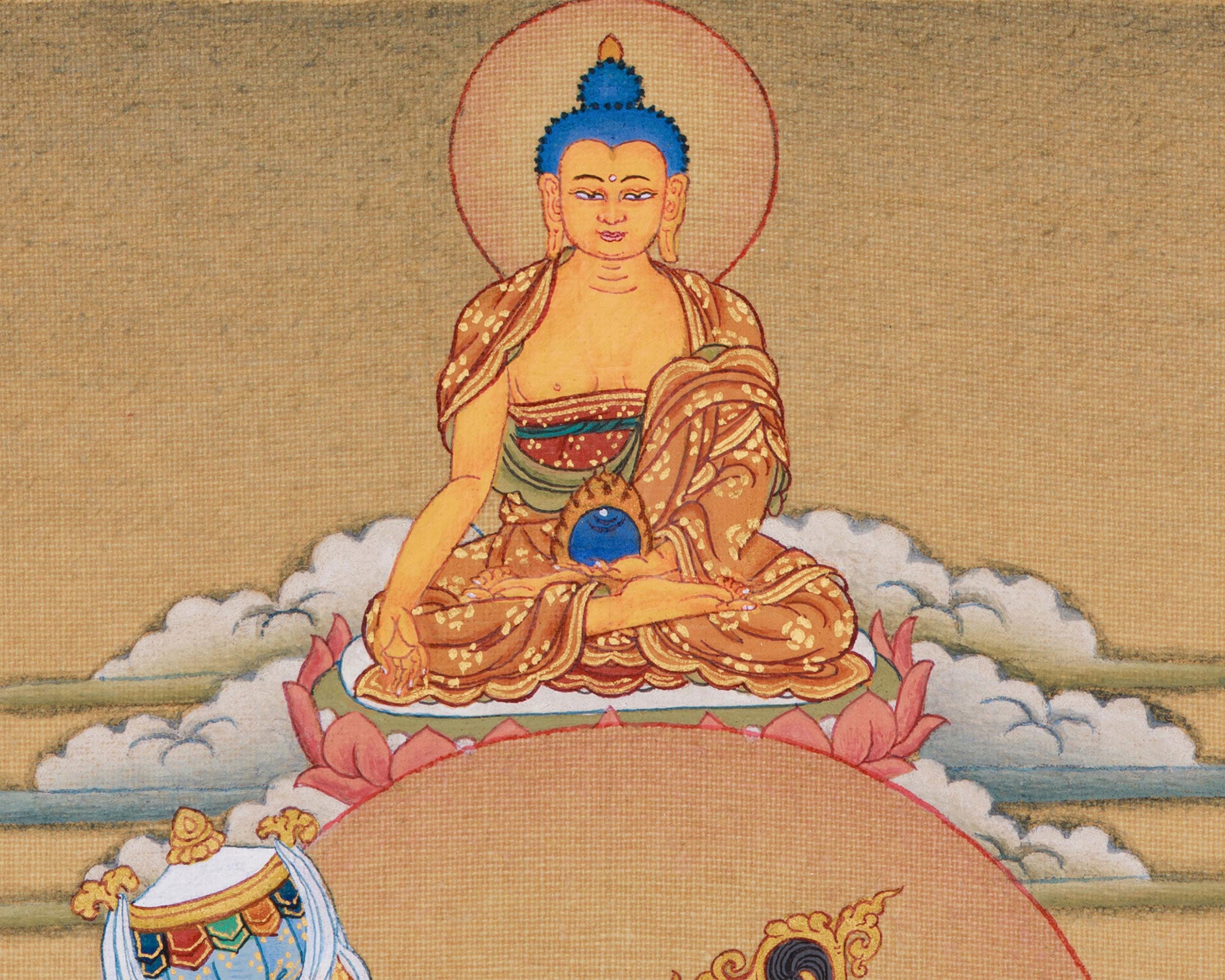 Powerful Namtoshe with Ratnasambhava Thangka | Protector Deity on Snow Lion