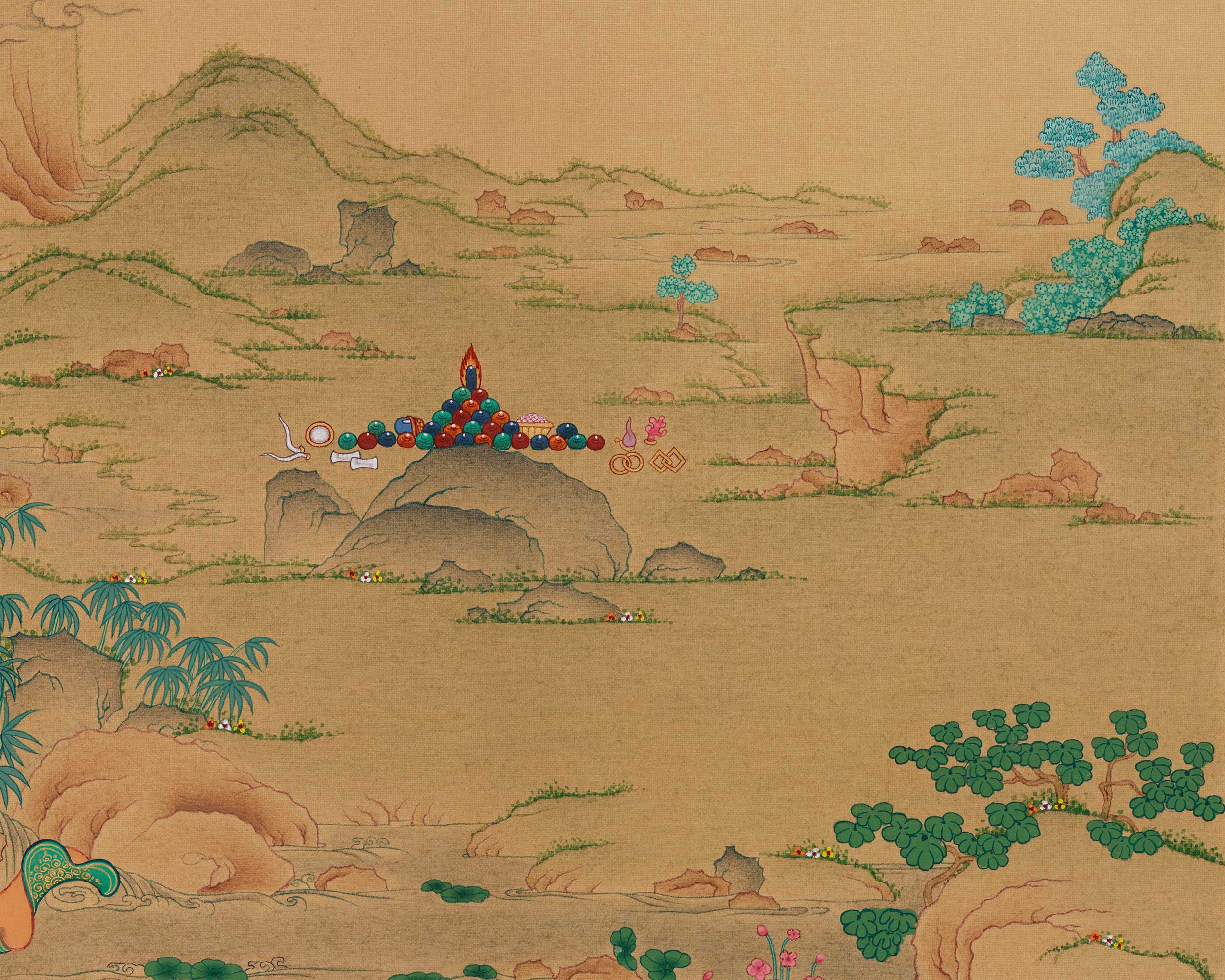 Grand 30x40 Inch Buddhist Thangka of Chenrezig, Manjushri, and Vajrapani | Symbol of Enlightened Trinity