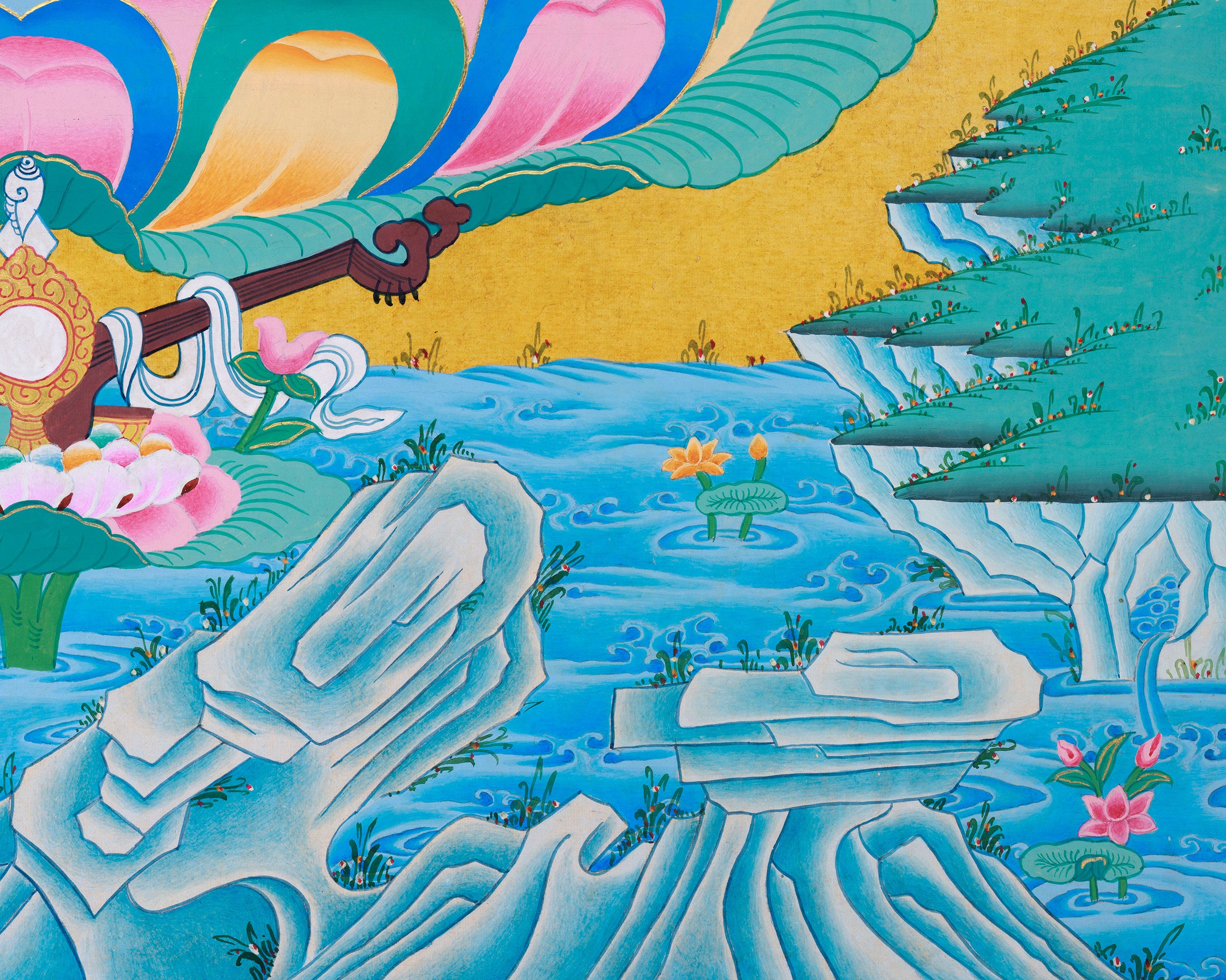 White Tara with Amitayus Buddha Art | Sacred Tibetan Longevity Thangka