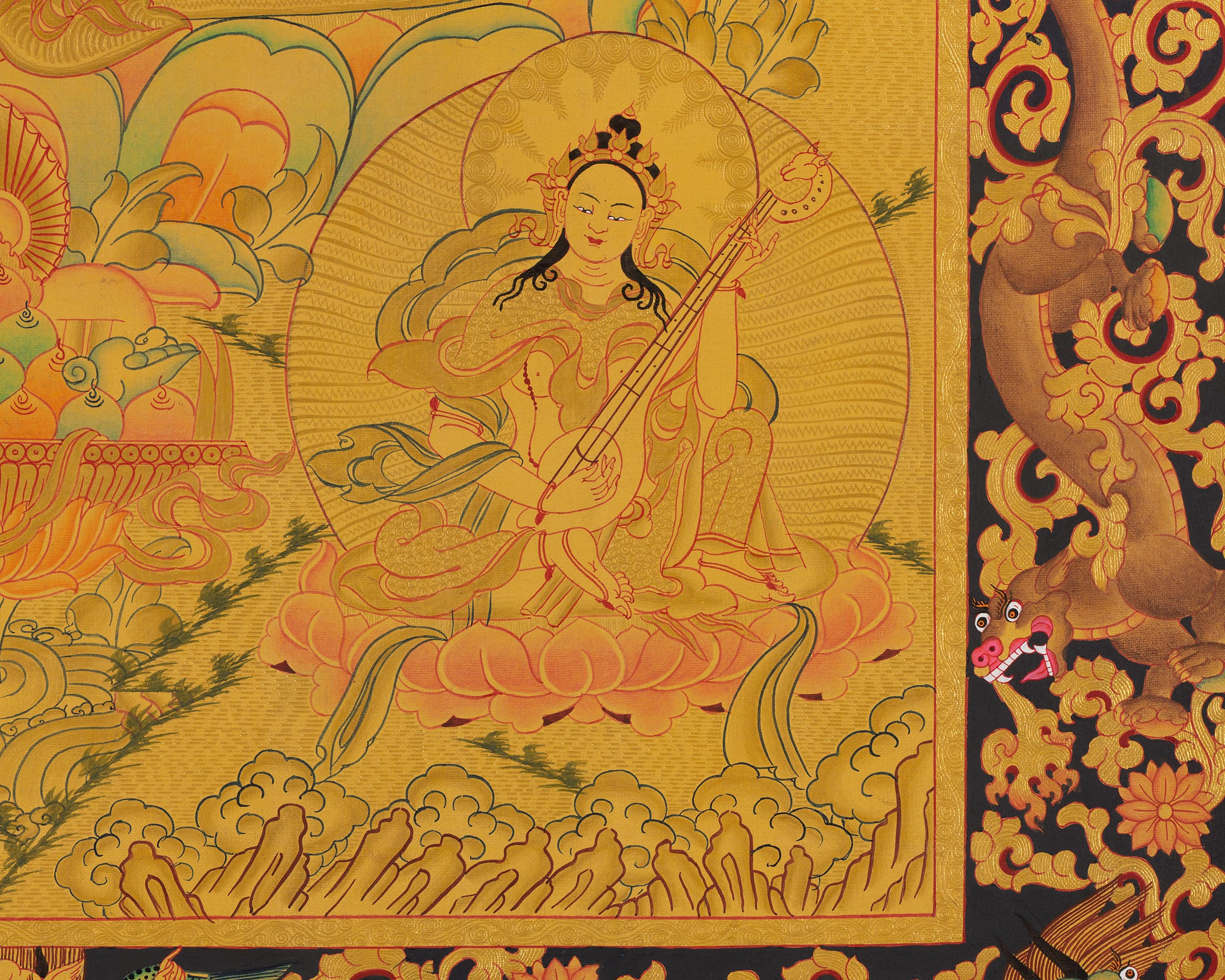 Full 24K Gold Green Tara Thangka Wall Decoration Art | Shyamatara Deity