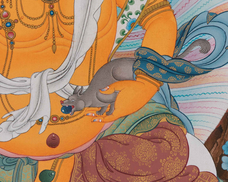 Dzambhala Thangka for Wealth and Prosperity | Wealth Deity Artwork | Himalayan Wall Decor