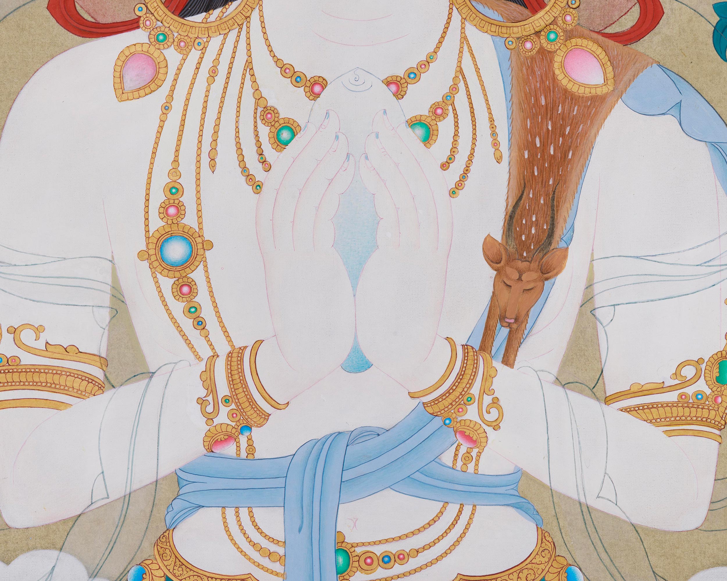 Original Hand-Painted Four-Armed Avalokiteshvara | A Majestic Thangka of Infinite Compassion