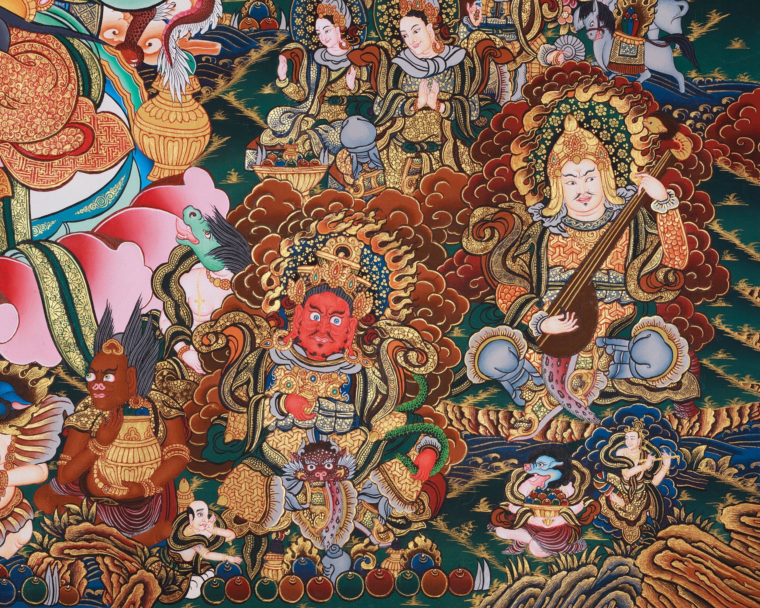 Grand Tibetan Dzambhala Thangka | Hand-Painted Tibetan Wealth Deity Art