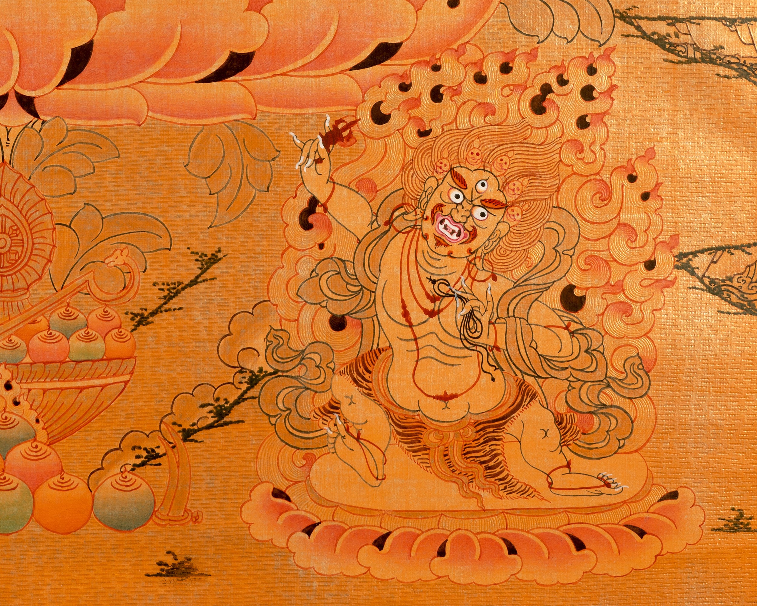 Gold Manjushri Thangka | Tibetan Buddhist Wall Decor Art