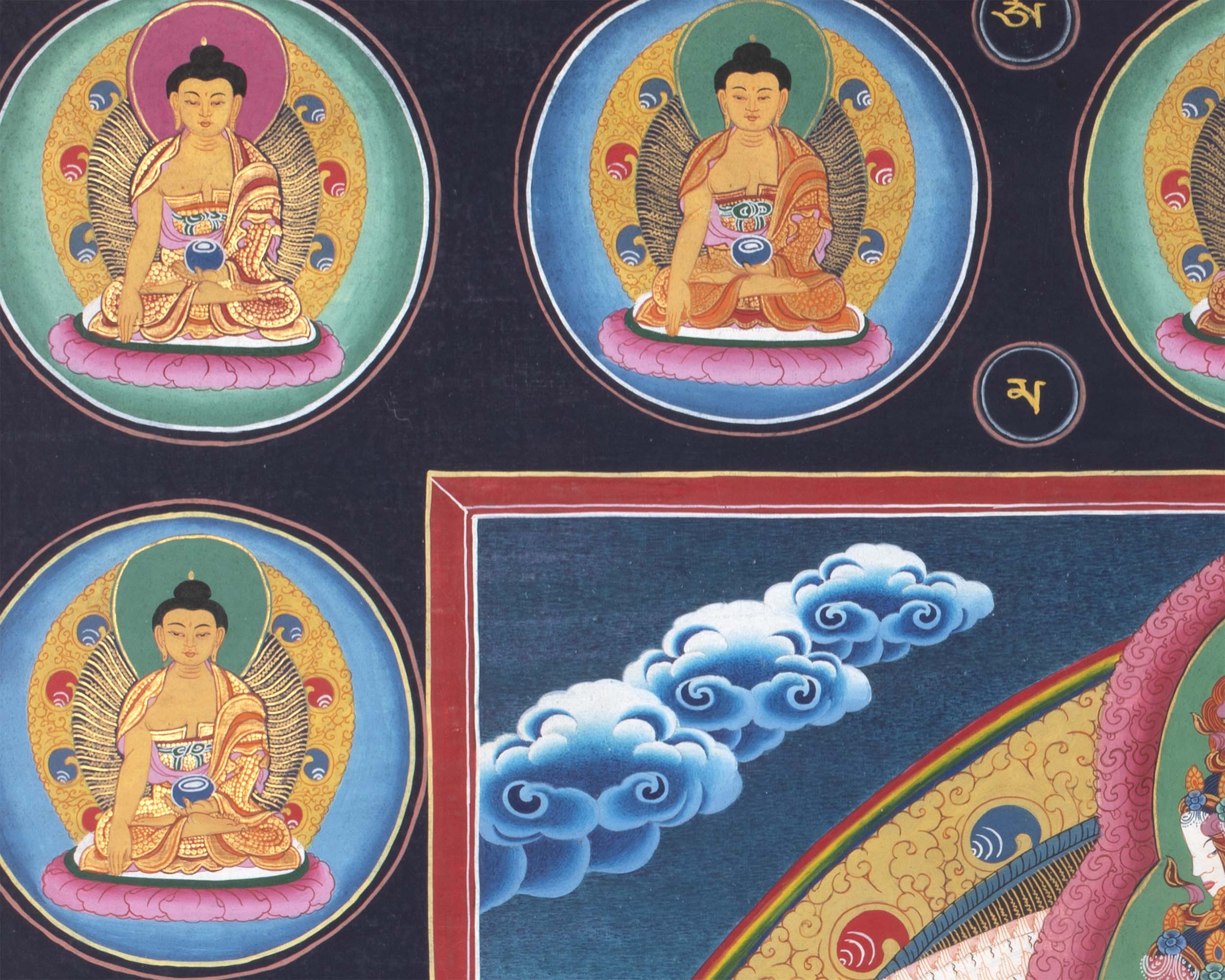 1000 Armed Chenrezig Thangka Print Surrounded by Celestial Deities | Traditional Buddhist Artwork