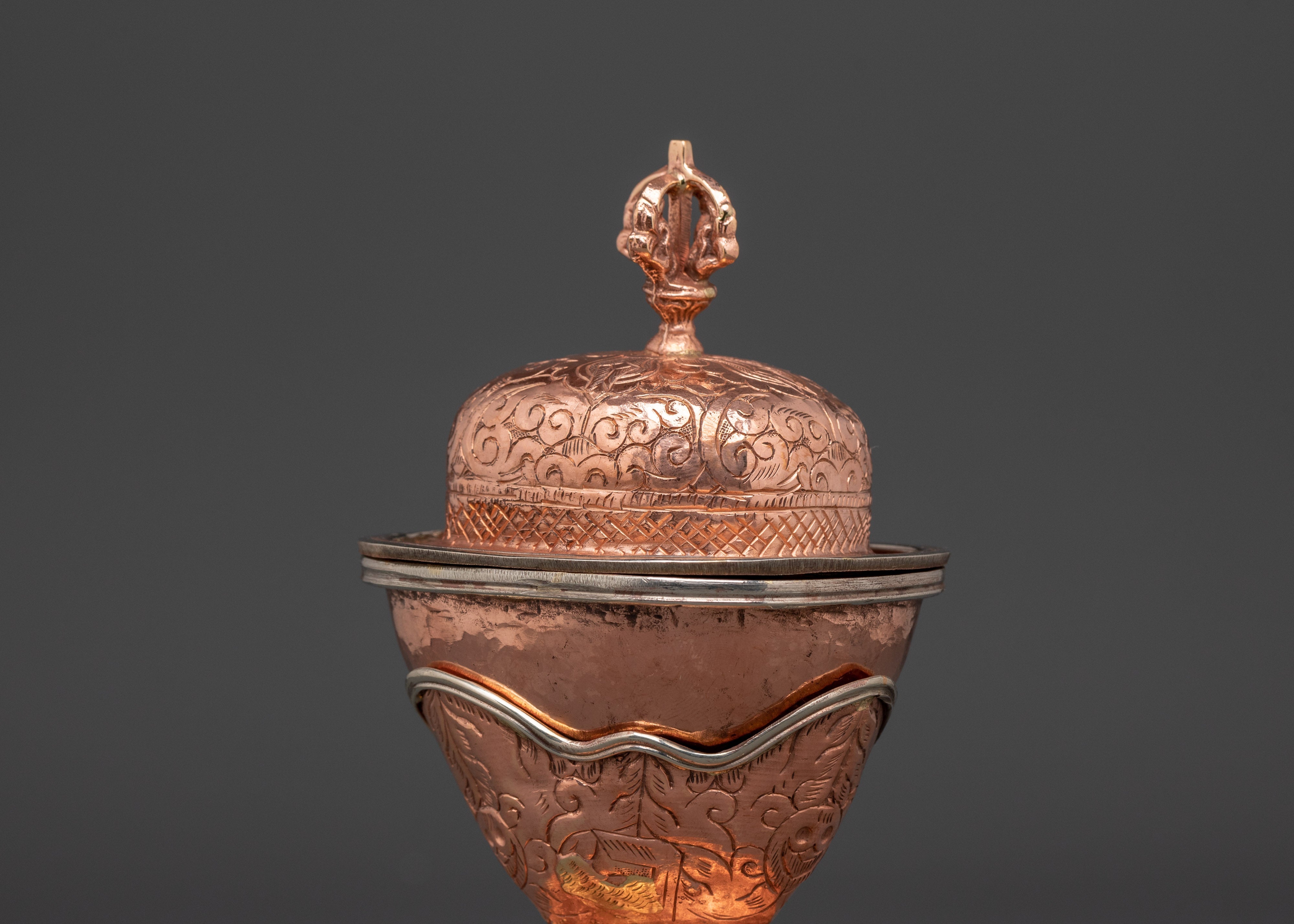 Tibetan Ritual Kapala Set Traditional Copper Skull Cup Offering Set for Spiritual Practices