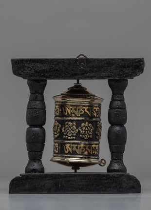 Tibetan Prayer Wheel with Intricate Mantra Design | Buddhist Spiritual Tool and Decor