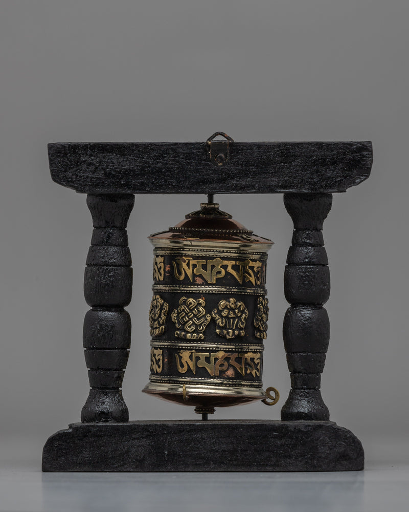 Tibetan Prayer Wheel with Intricate Mantra Design | Buddhist Spiritual Tool and Decor