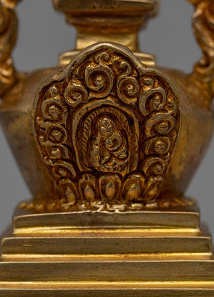 Religious Décor Gold-Plated Stupa | Sacred Altar Piece with Floral Patterns