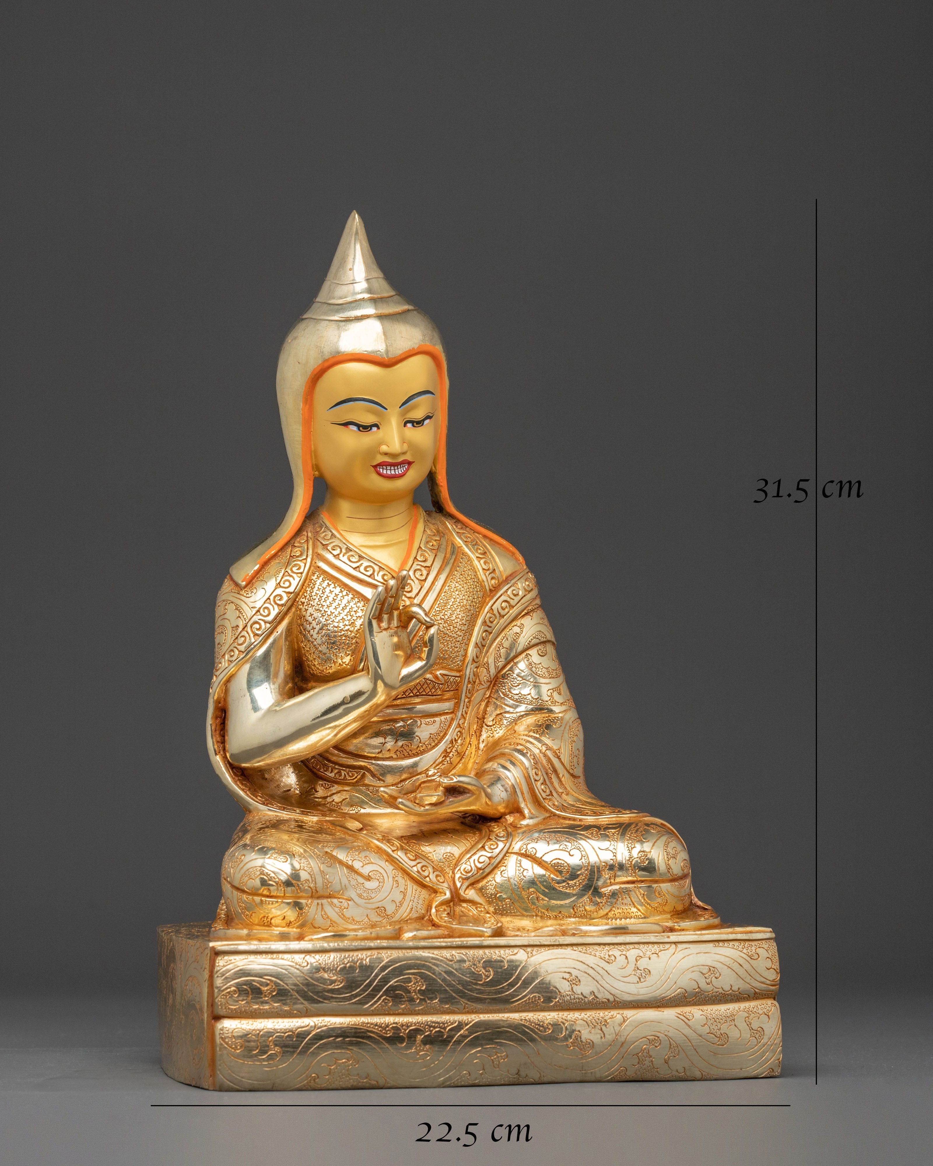 Buddhist Scholar Santaraksita Statue | Gold Plated Buddhist Scholar Altar Decor