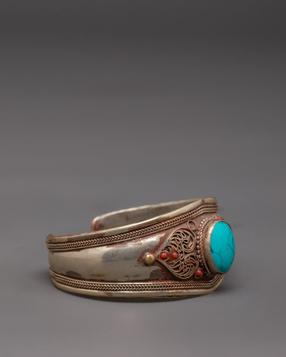 Traditional Silver Turquoise Cuff Bracelet | Himalayan Gemstone Jewelry