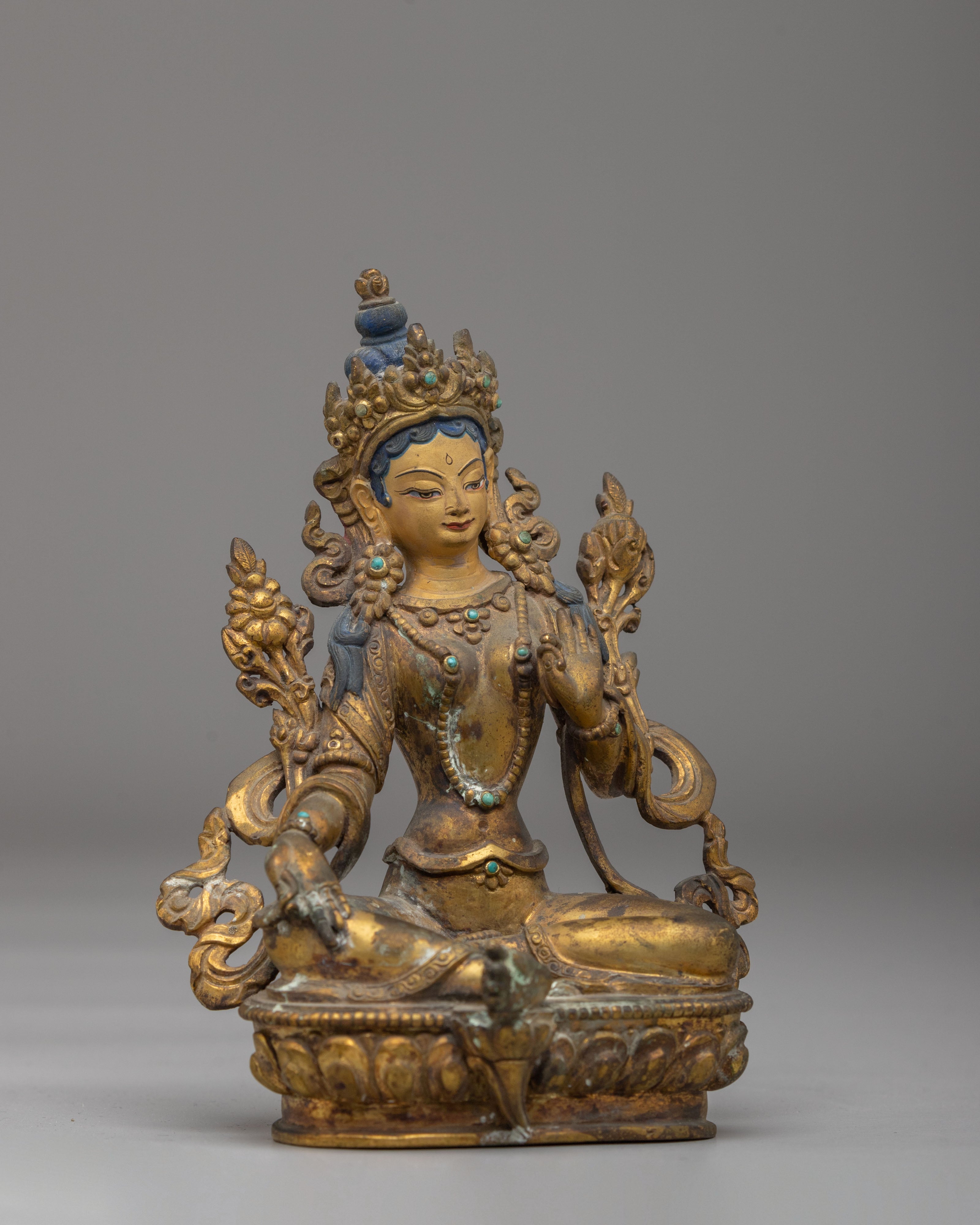Himalayan Green Tara Altar Statue | Handmade Figurine for Spiritual Decor