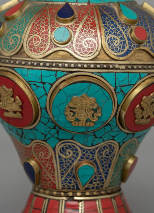 Tibetan Flower Vase with Brass | A Sacred Decorative Masterpiece